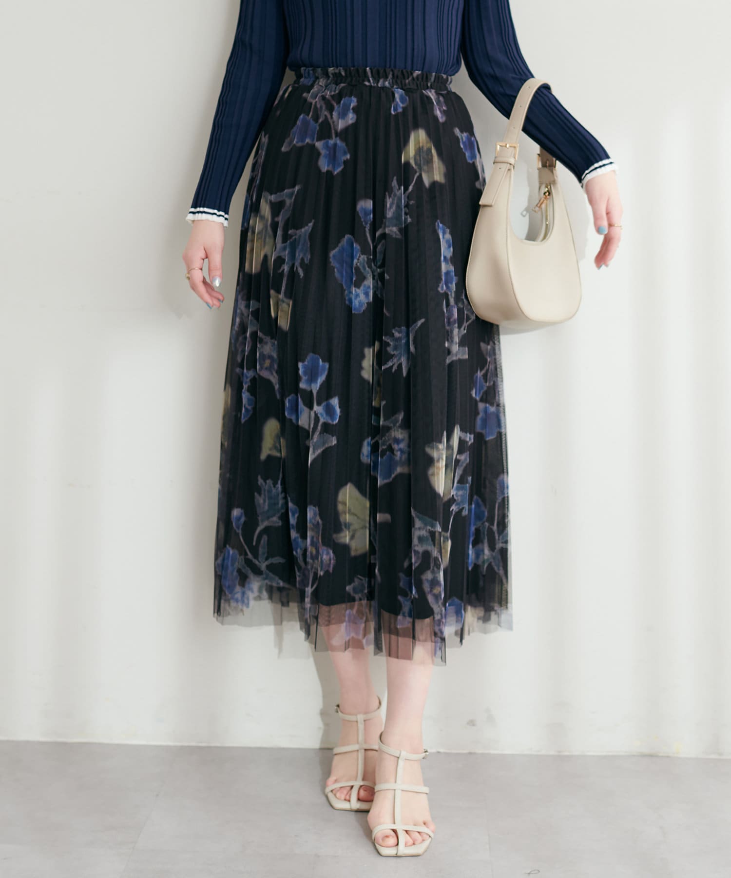 natural couture(ナチュラルクチュール) 大花チュールプリーツスカート