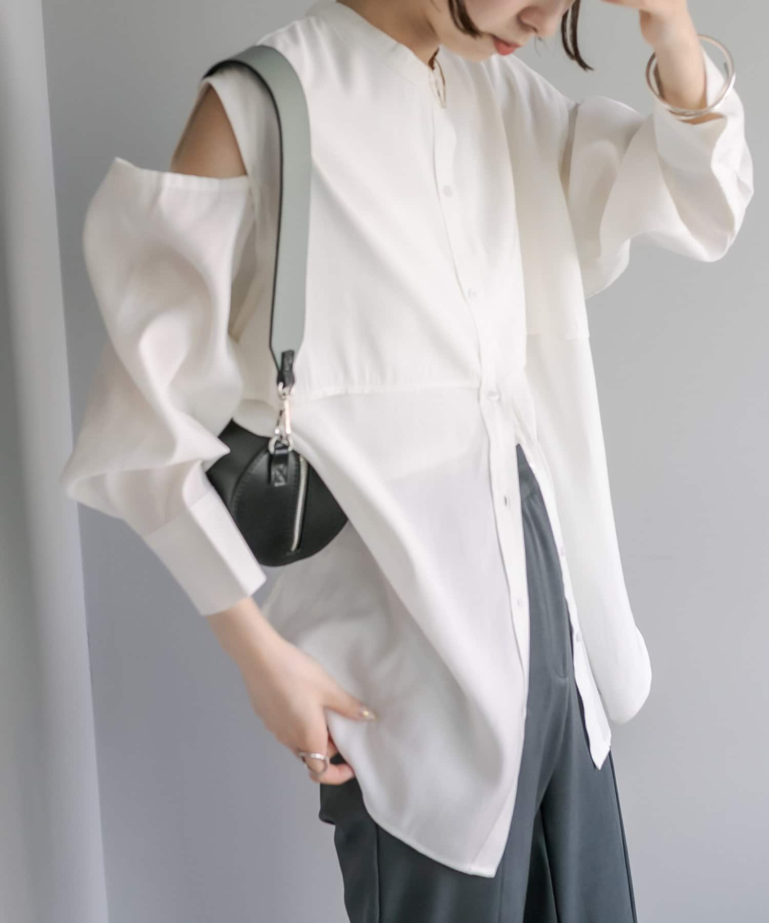 OUTLET(アウトレット) 【mystic】テンセルライク肩あきシャツ