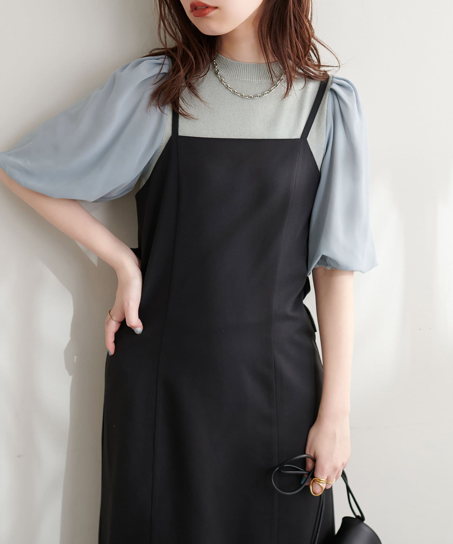 natural couture(ナチュラルクチュール) 異素材バルーン袖ニット