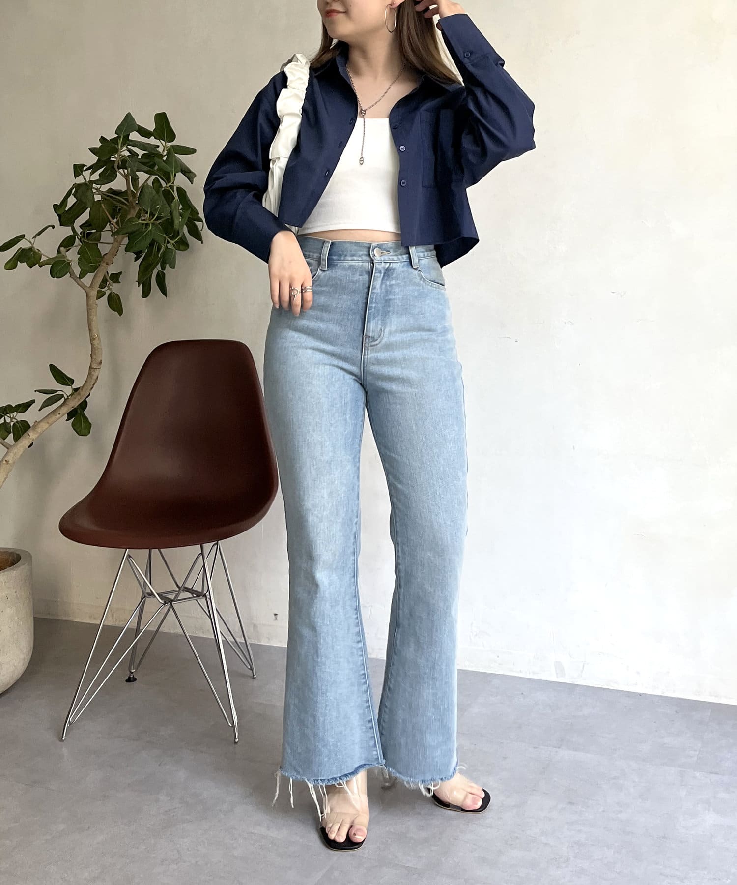 prose verse(プロズヴェール) ポケット刺繍クロップドシャツ