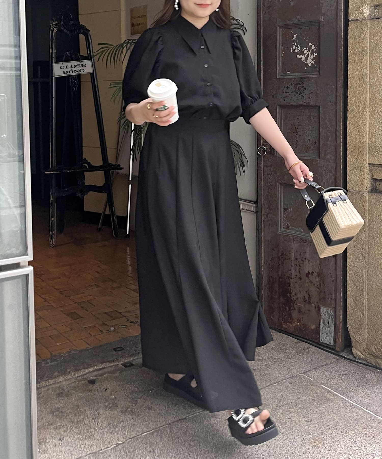 prose verse(プロズヴェール) 【セットアイテム】パフスリーブブラウス×フレアスカート