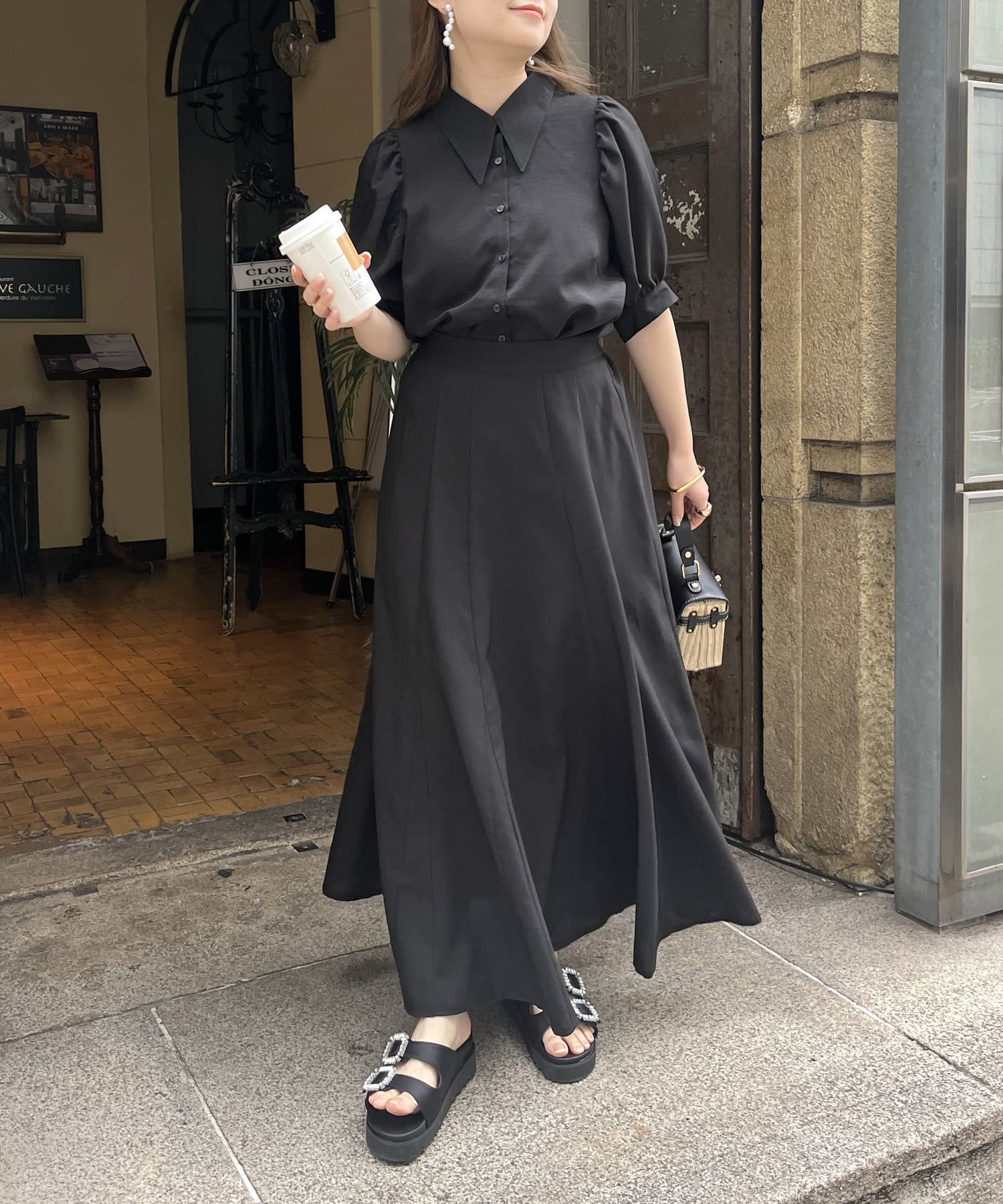 prose verse(プロズヴェール) 【セットアイテム】パフスリーブブラウス×フレアスカート