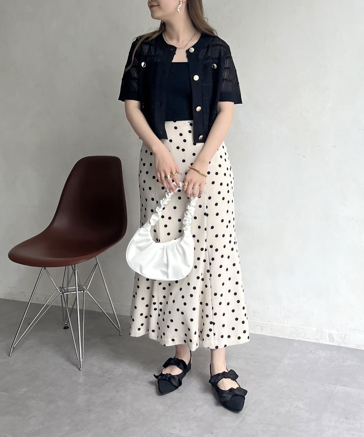 prose verse(プロズヴェール) 金ボタン半袖メッシュカーディガン