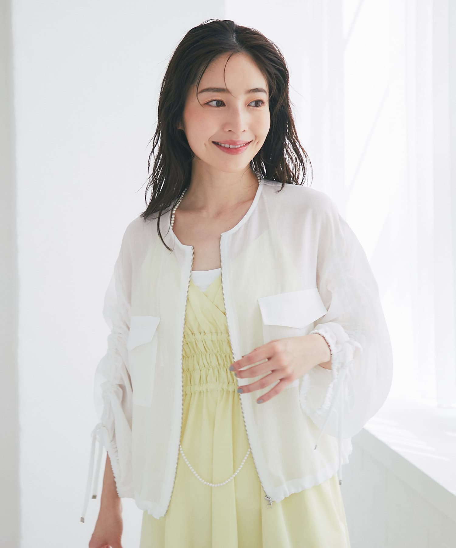 ヴェルソー VERSEAU シアーエンボスオープンスリーブブルゾン （シロ） シアードロストスリーブブルゾン | La boutique BonBon(ラブ