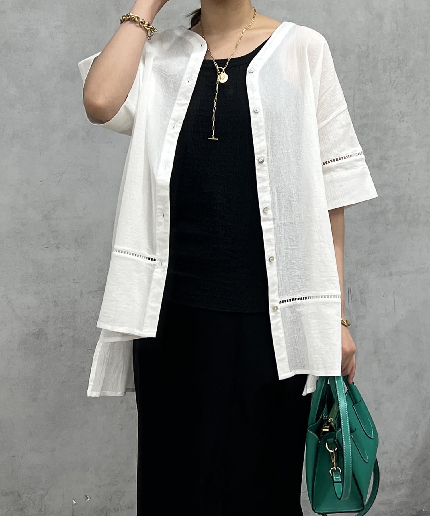 un dix cors(アンディコール) 楊柳ハシゴ切替ブラウス