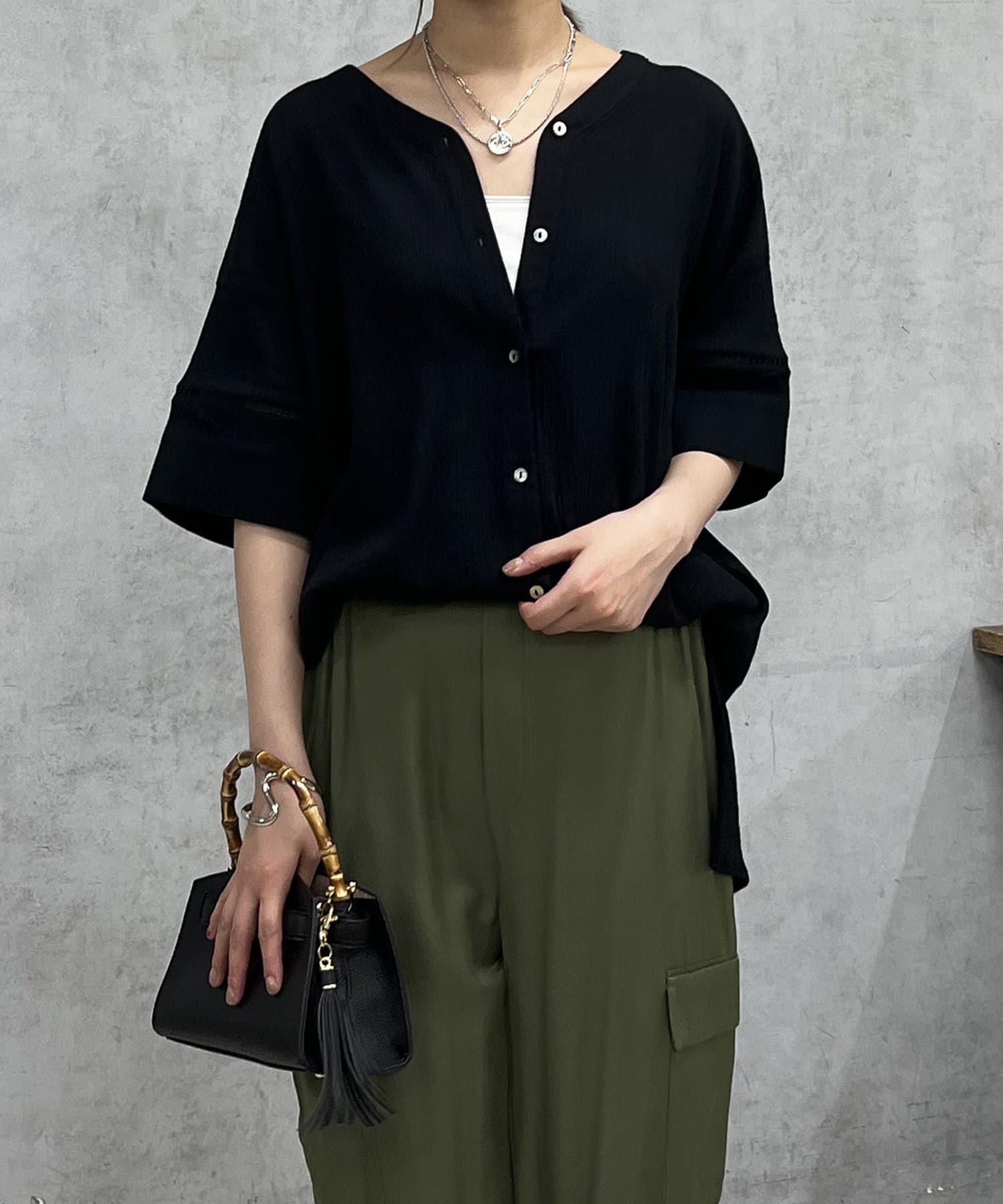 un dix cors(アンディコール) 楊柳ハシゴ切替ブラウス