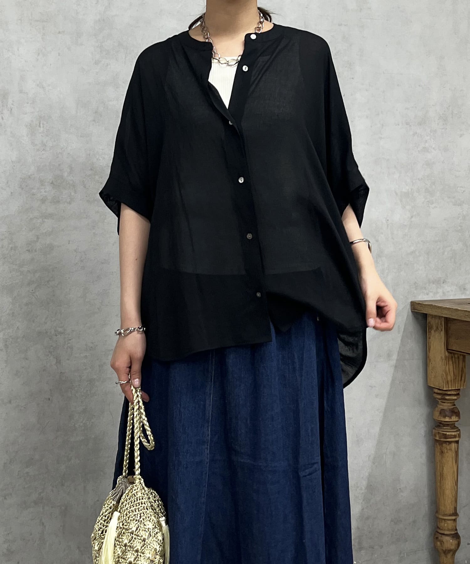 un dix cors(アンディコール) リネンライクギャザーブラウス