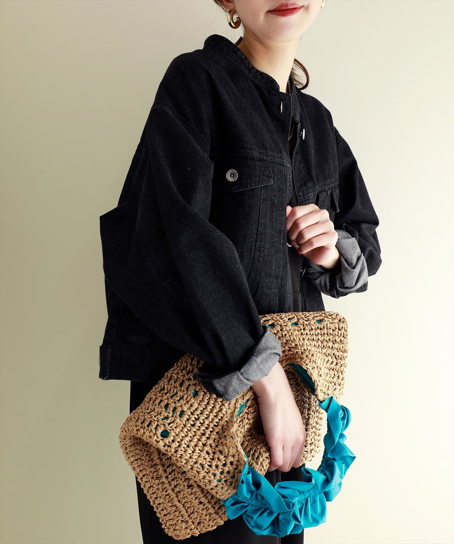 natural couture(ナチュラルクチュール) フリルワンハンドルペーパー手編みトートバッグ