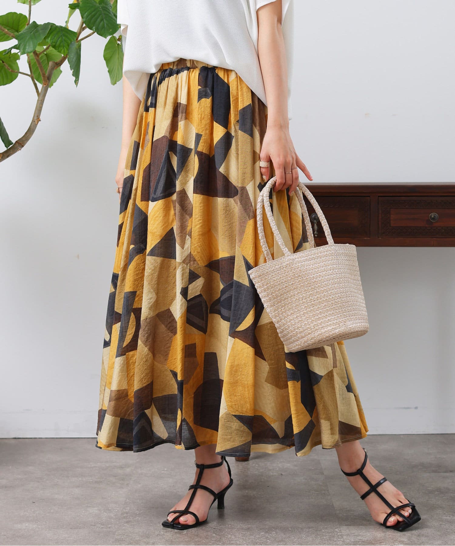 Chez toi(シェトワ) モザイク柄ギャザースカート