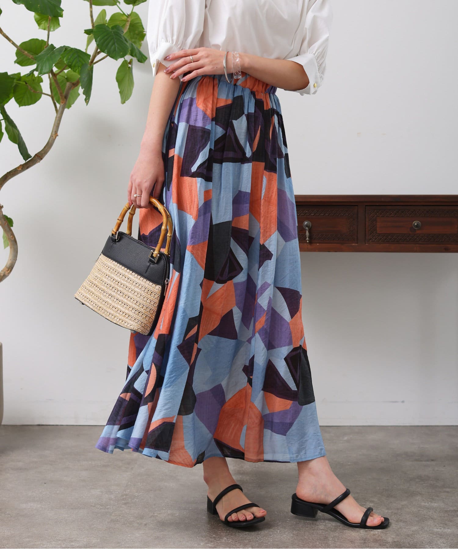 Chez toi(シェトワ) モザイク柄ギャザースカート