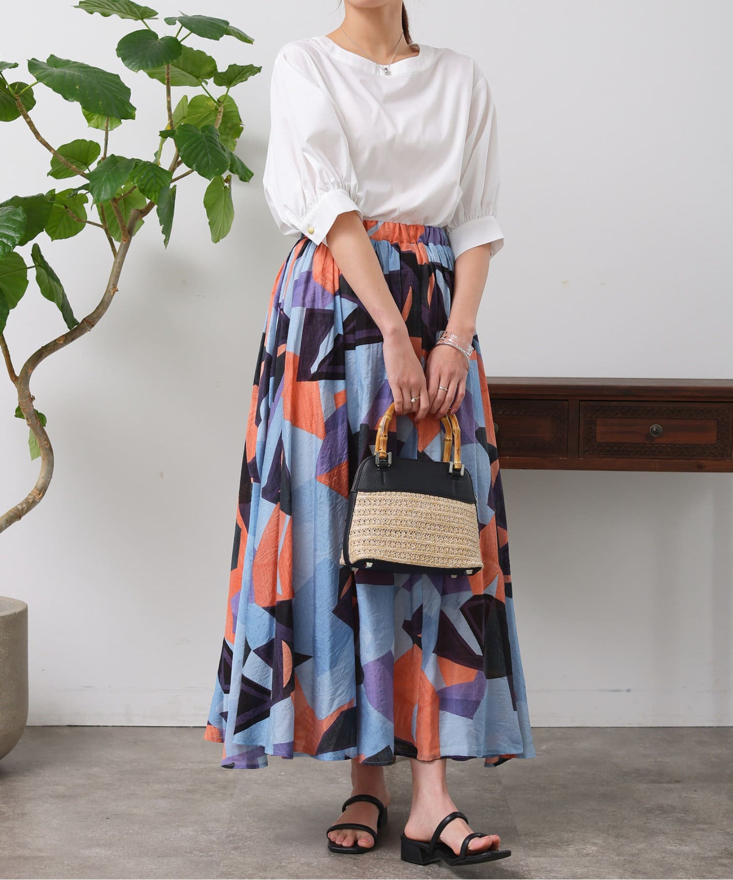 Chez toi(シェトワ) モザイク柄ギャザースカート