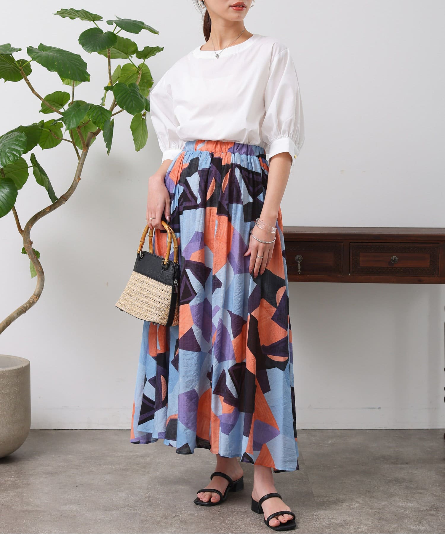 Chez toi(シェトワ) モザイク柄ギャザースカート