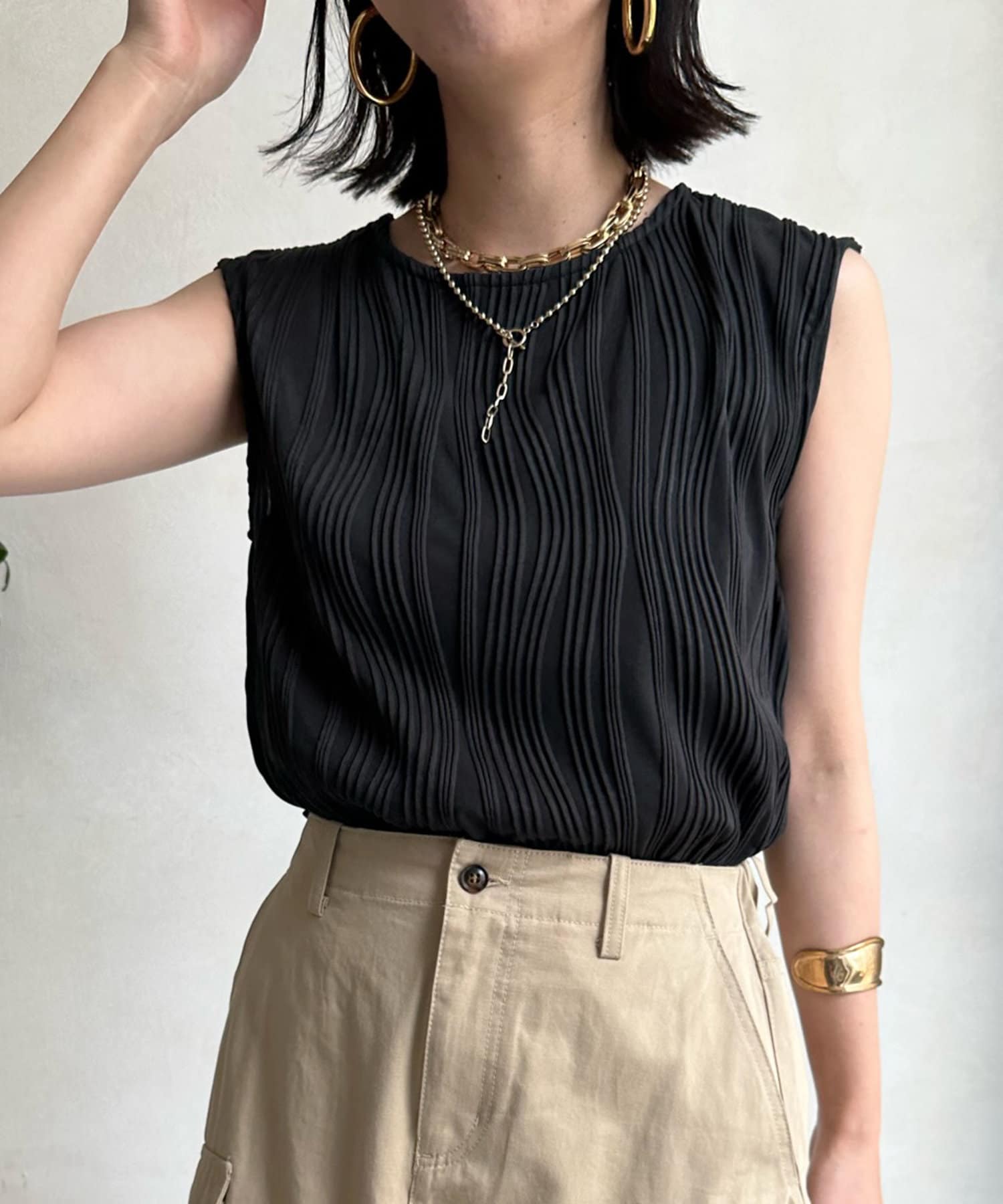 DOUDOU(ドゥドゥ) 【WEB限定】ナミ柄ノースリーブトップス