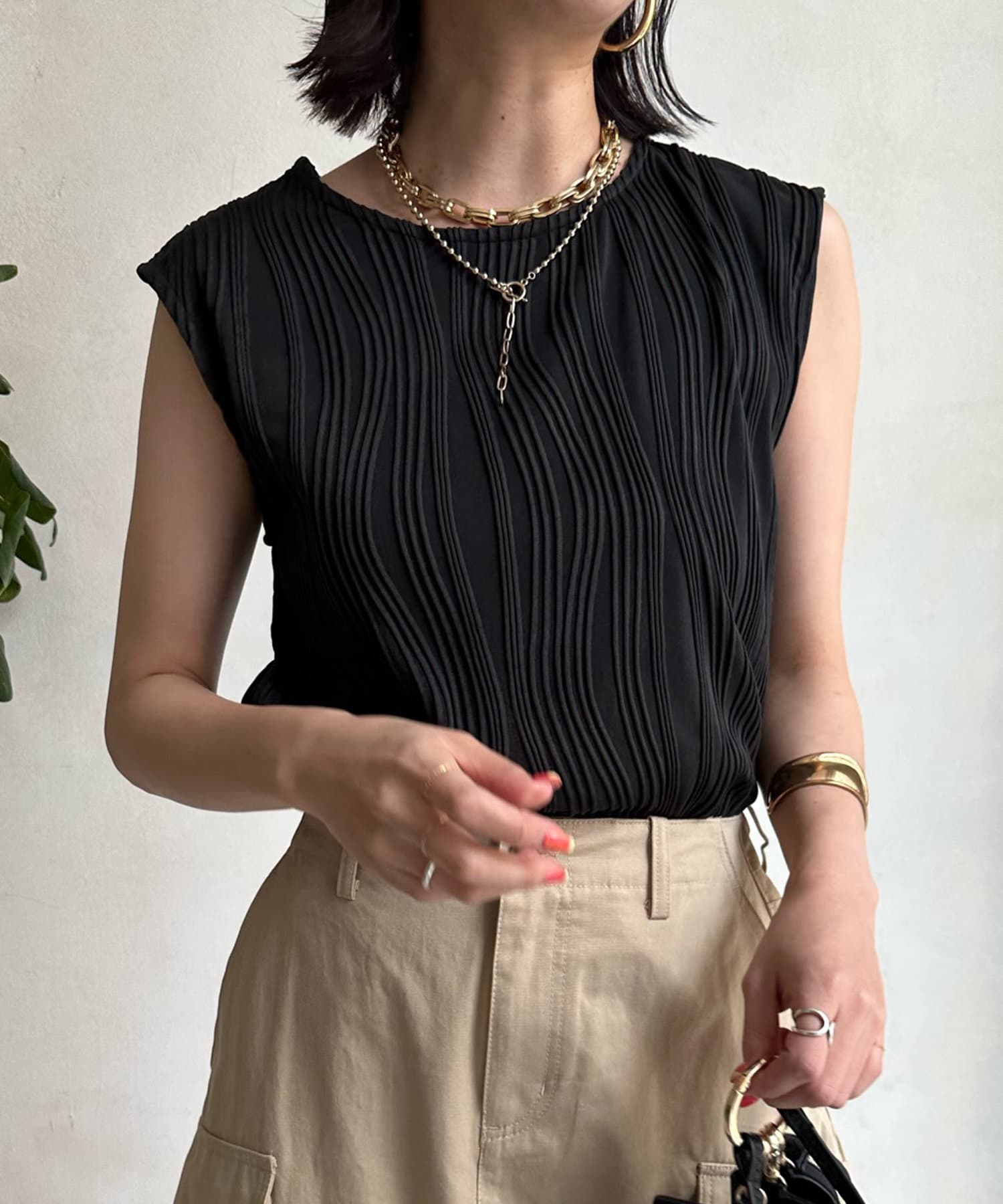 DOUDOU(ドゥドゥ) 【WEB限定】ナミ柄ノースリーブトップス