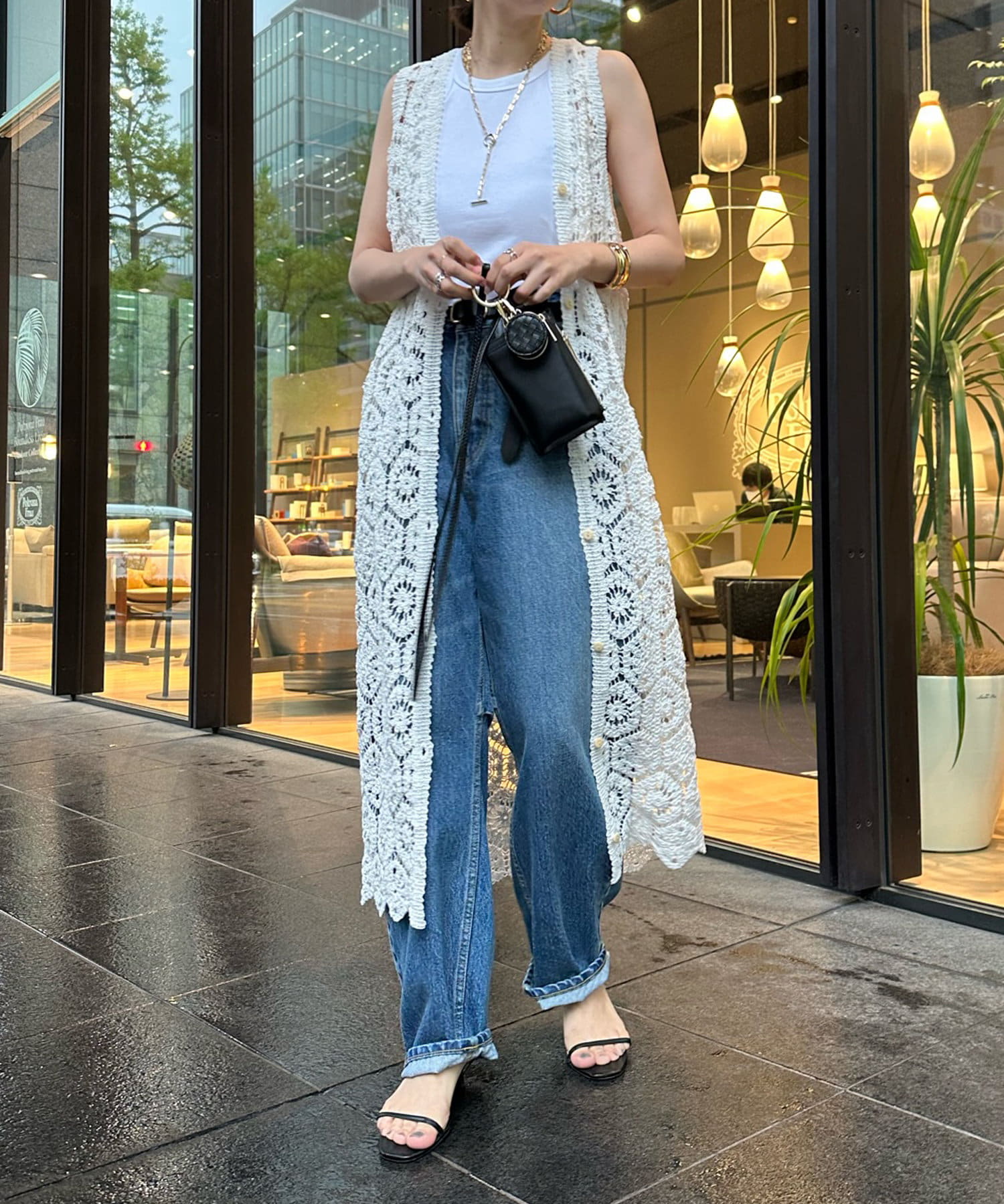 ◎美品 定価46000! トゥモローランド ツィード ワンピース42 XL ロングスラブツイード マテリアルコンビワンピース