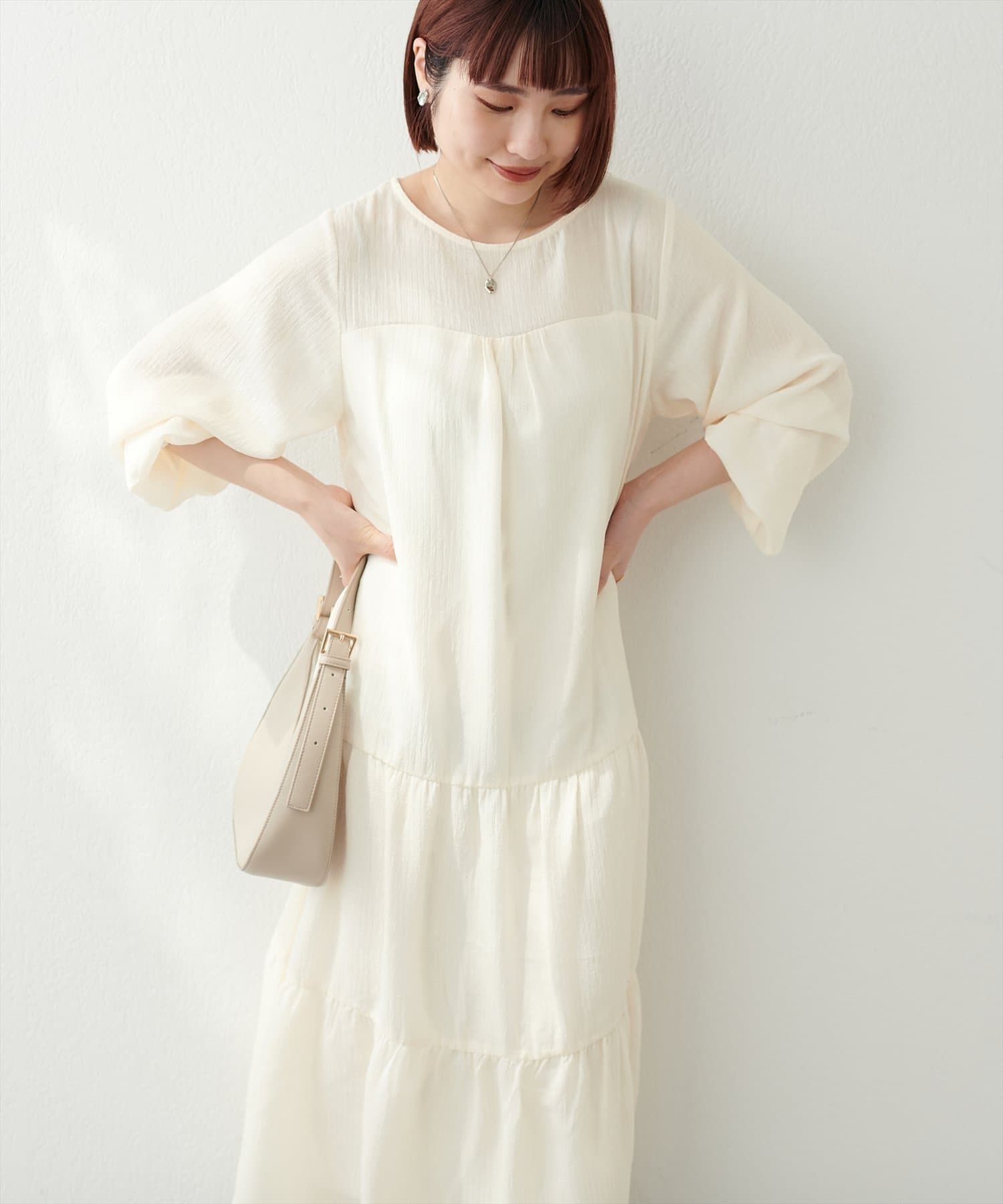 完売モデル♡ジルスチュアート ワッシャー加工ボリューム袖ナディアワンピース HOUGA｜《手洗い可》ワッシャー加工ボリュームワンピース