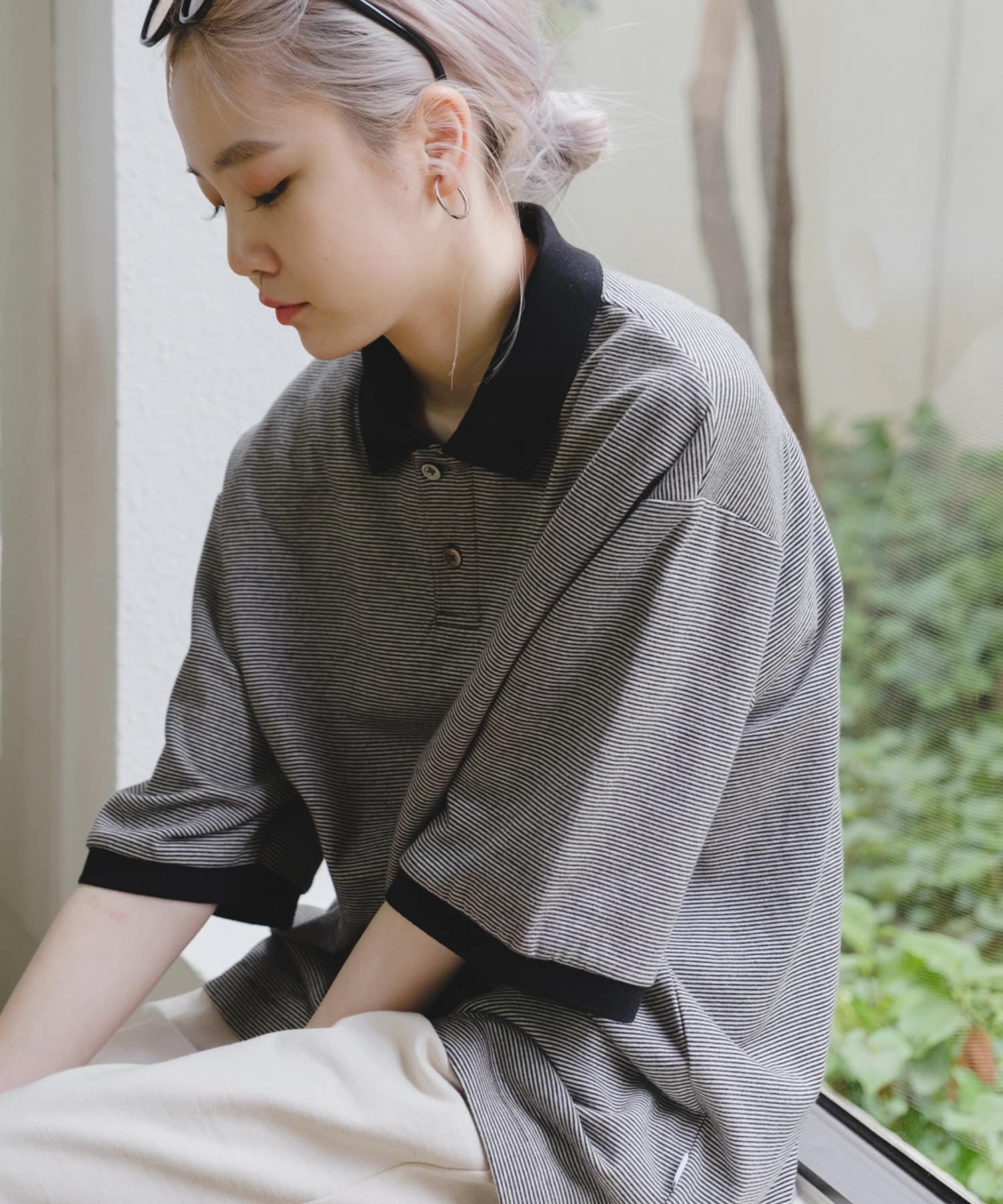 WHIMSIC】MICRO BORDER POLO SHIRT | Kastane(カスタネ)レディース