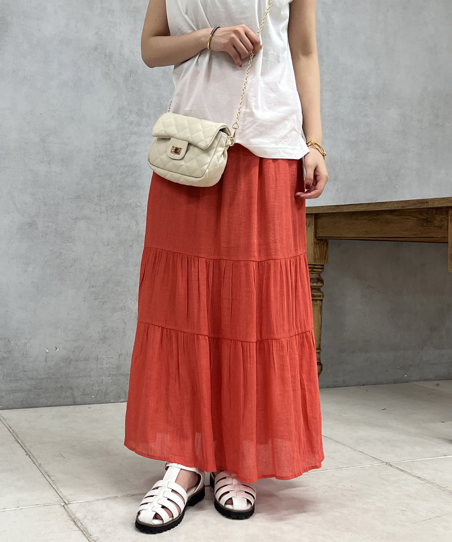 un dix cors(アンディコール) 楊柳ティアードロングスカート