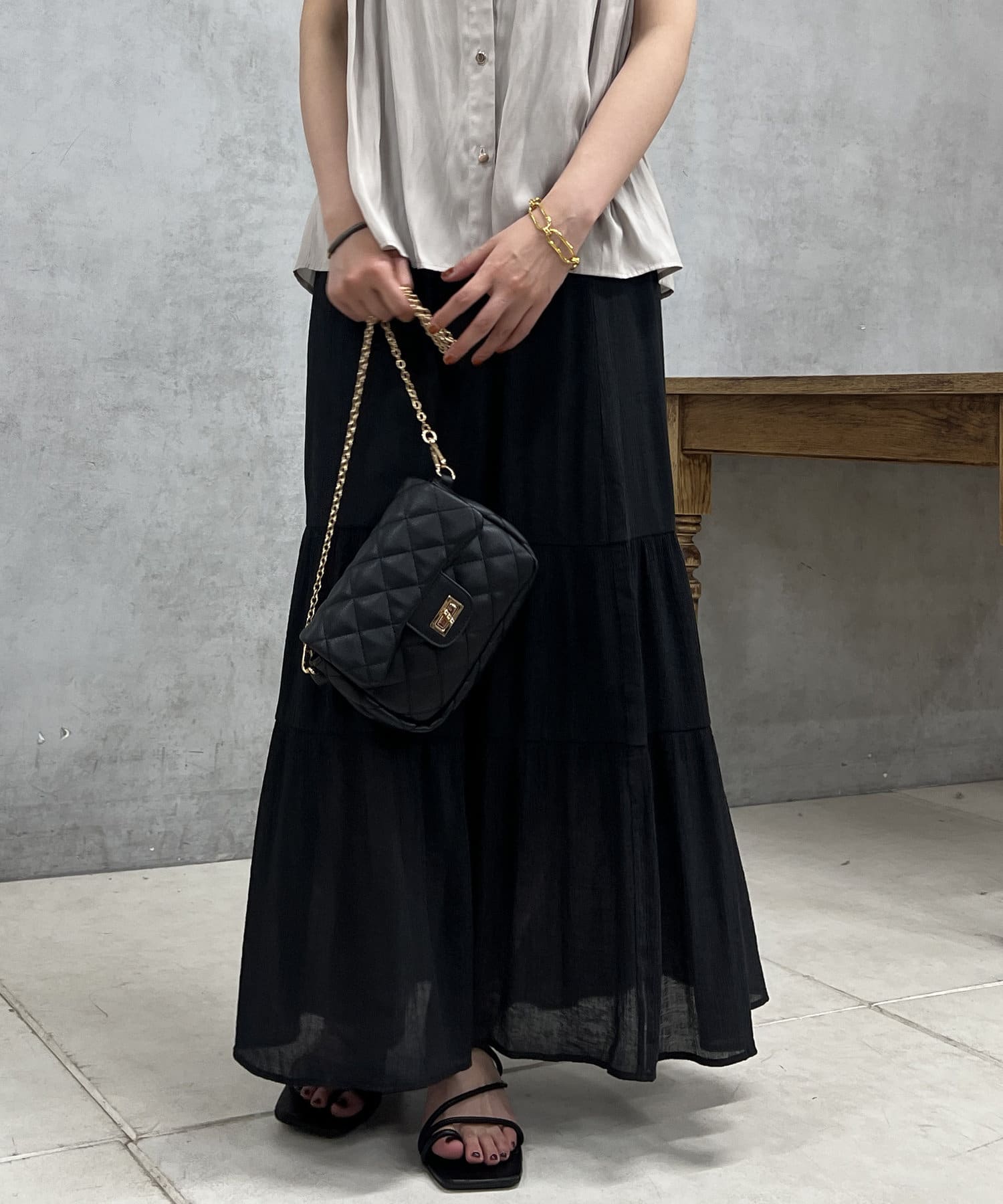 un dix cors(アンディコール) 楊柳ティアードロングスカート