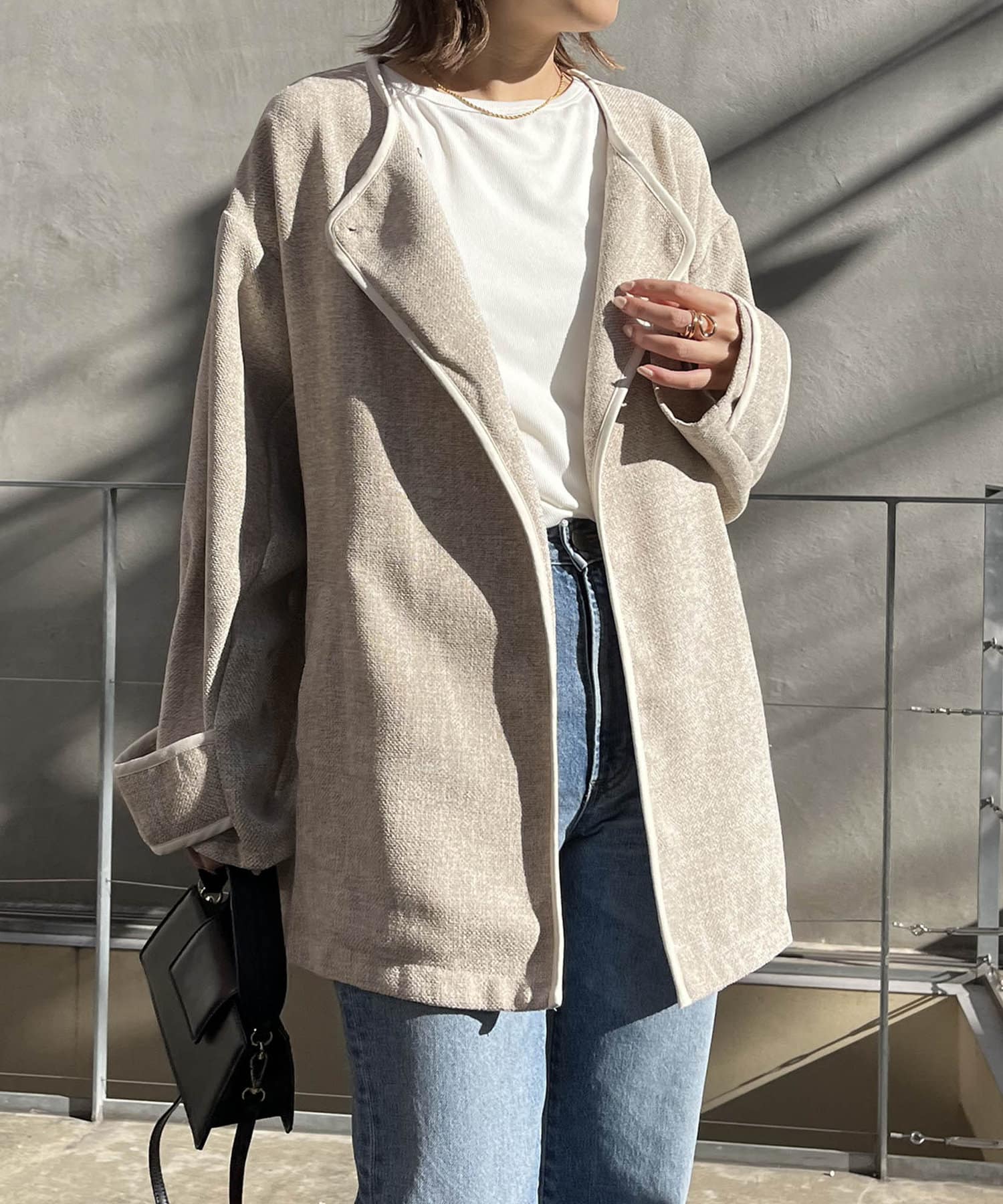 CAPRICIEUX LE'MAGE Wフェイスリブカラーハーフコート CAPRICIEUX LE