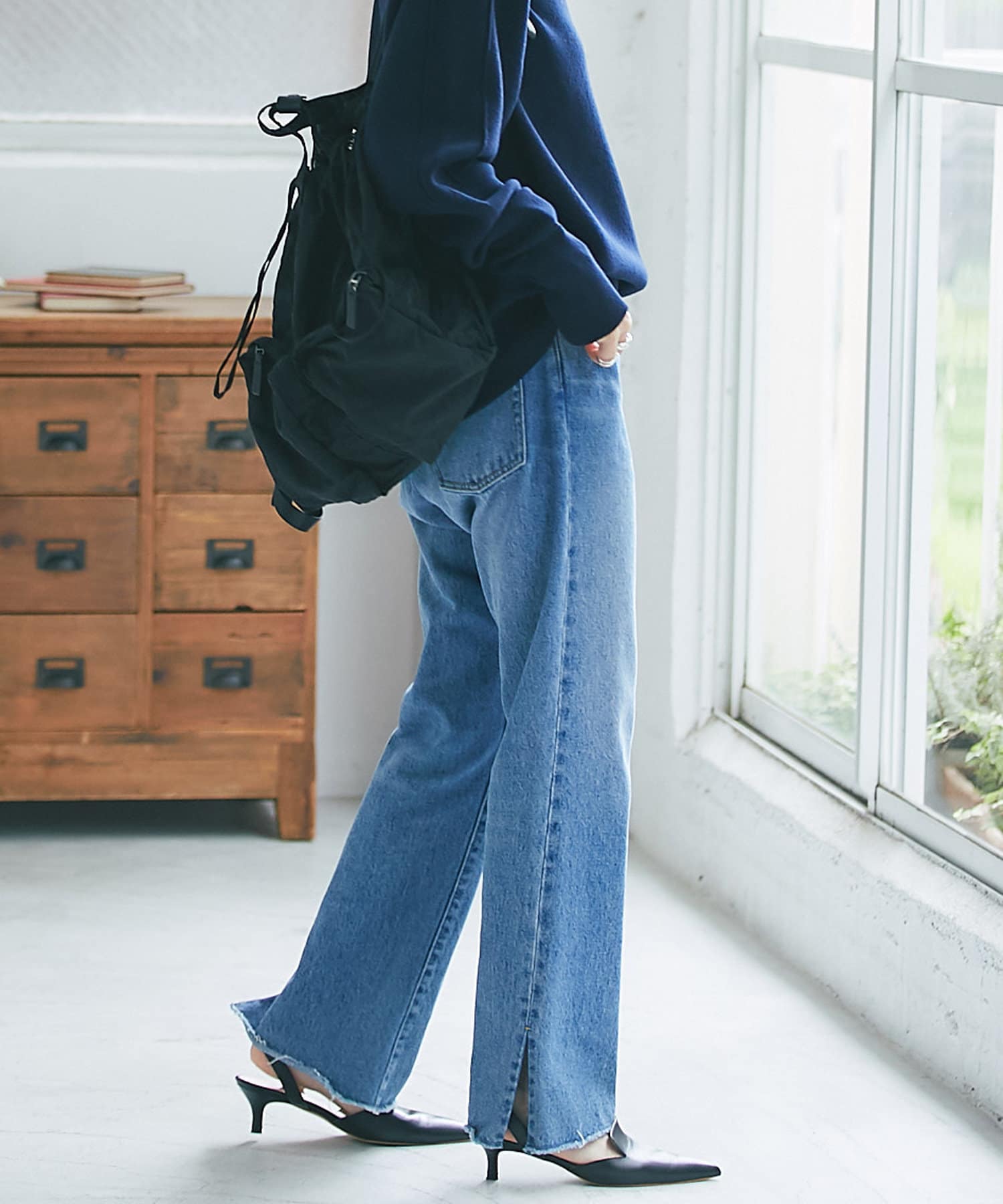 RIVE DROITE MONN.:. (モン) SLIT DENIM グレー-