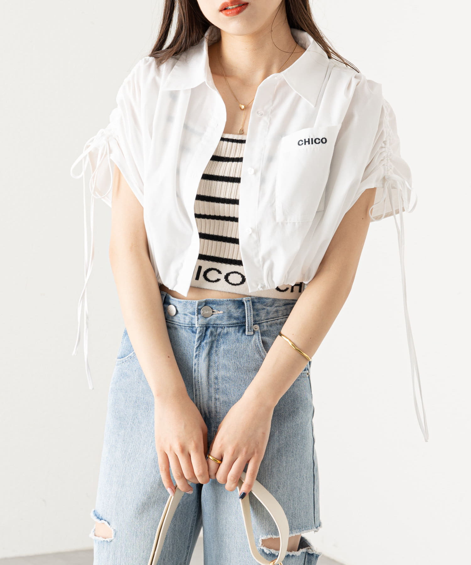 新色追加】ドロストクロップド丈シャツ | Chico(チコ)レディース