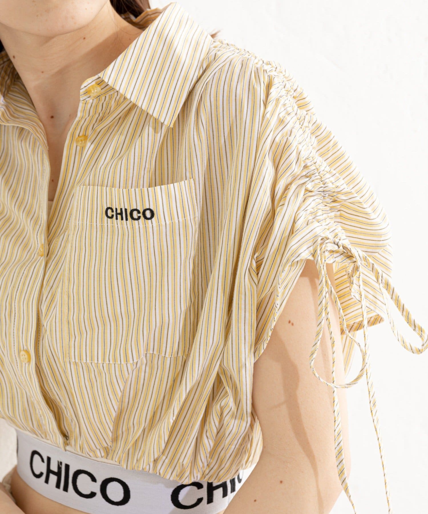 Chico(チコ) 【新色追加】ドロストクロップド丈シャツ