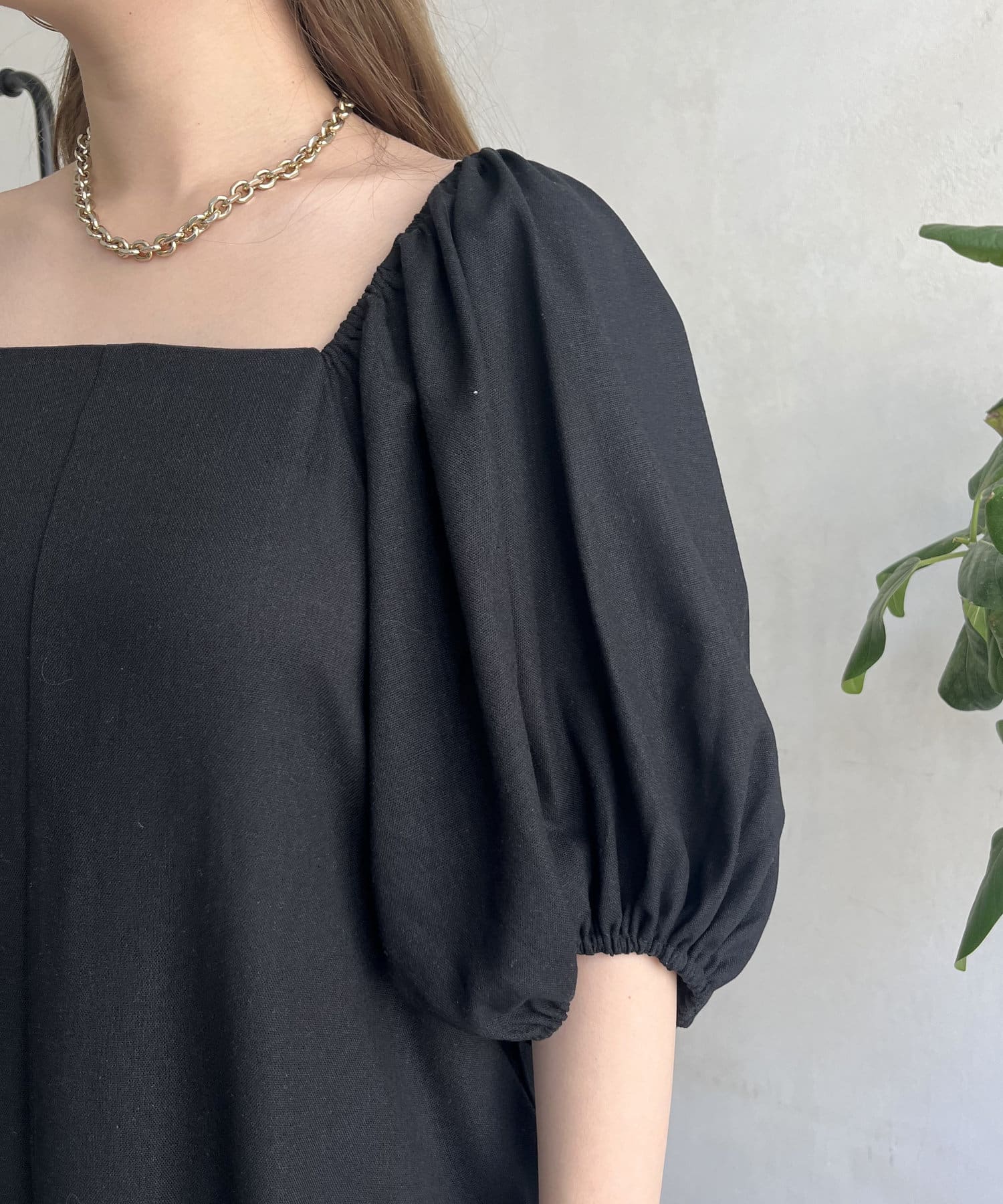 prose verse(プロズヴェール) 綿麻スクエアネック袖ボリュームマーメイドワンピース