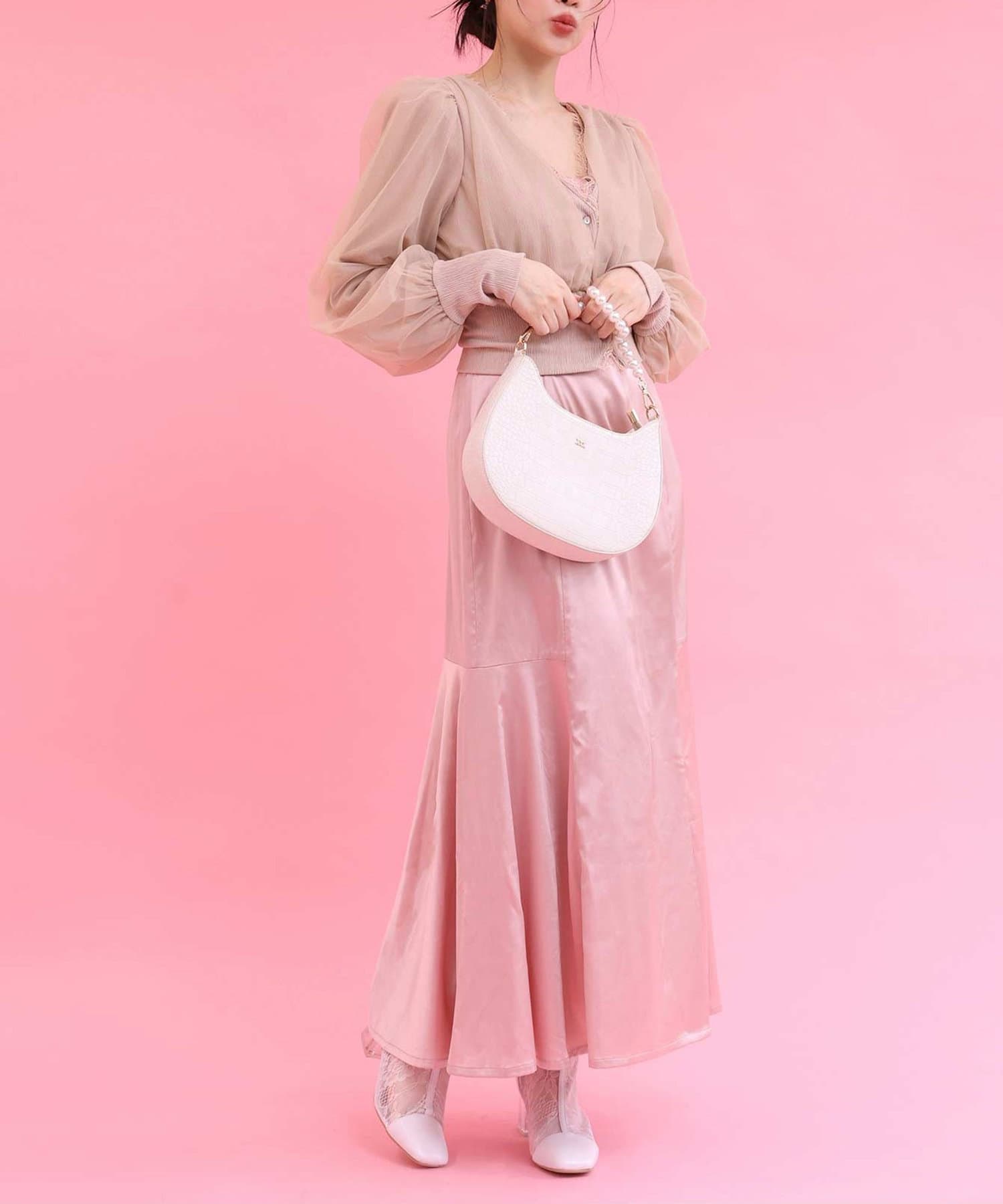 NICE CLAUP / OLIVE des OLIVE OUTLET(ナイスクラップ  / オリーブ デ オリーブ アウトレット) 【one after another】チュールがけサテンワンピース