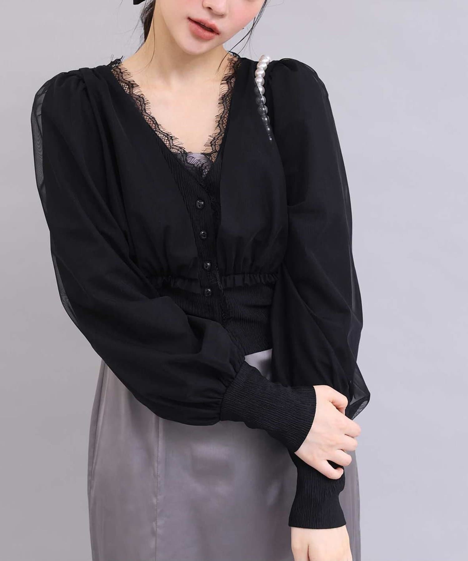 NICE CLAUP / OLIVE des OLIVE OUTLET(ナイスクラップ  / オリーブ デ オリーブ アウトレット) 【one after another】チュールがけサテンワンピース