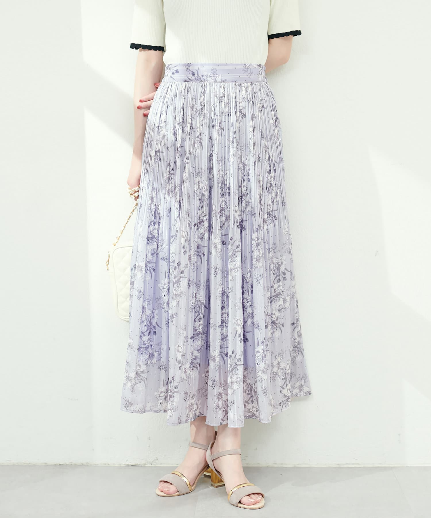 natural couture(ナチュラルクチュール) 消しプリーツ花柄スカート