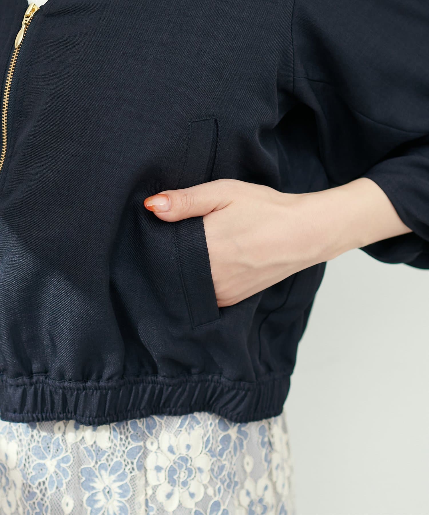 natural couture(ナチュラルクチュール) ねじり袖お上品ライトブルゾン