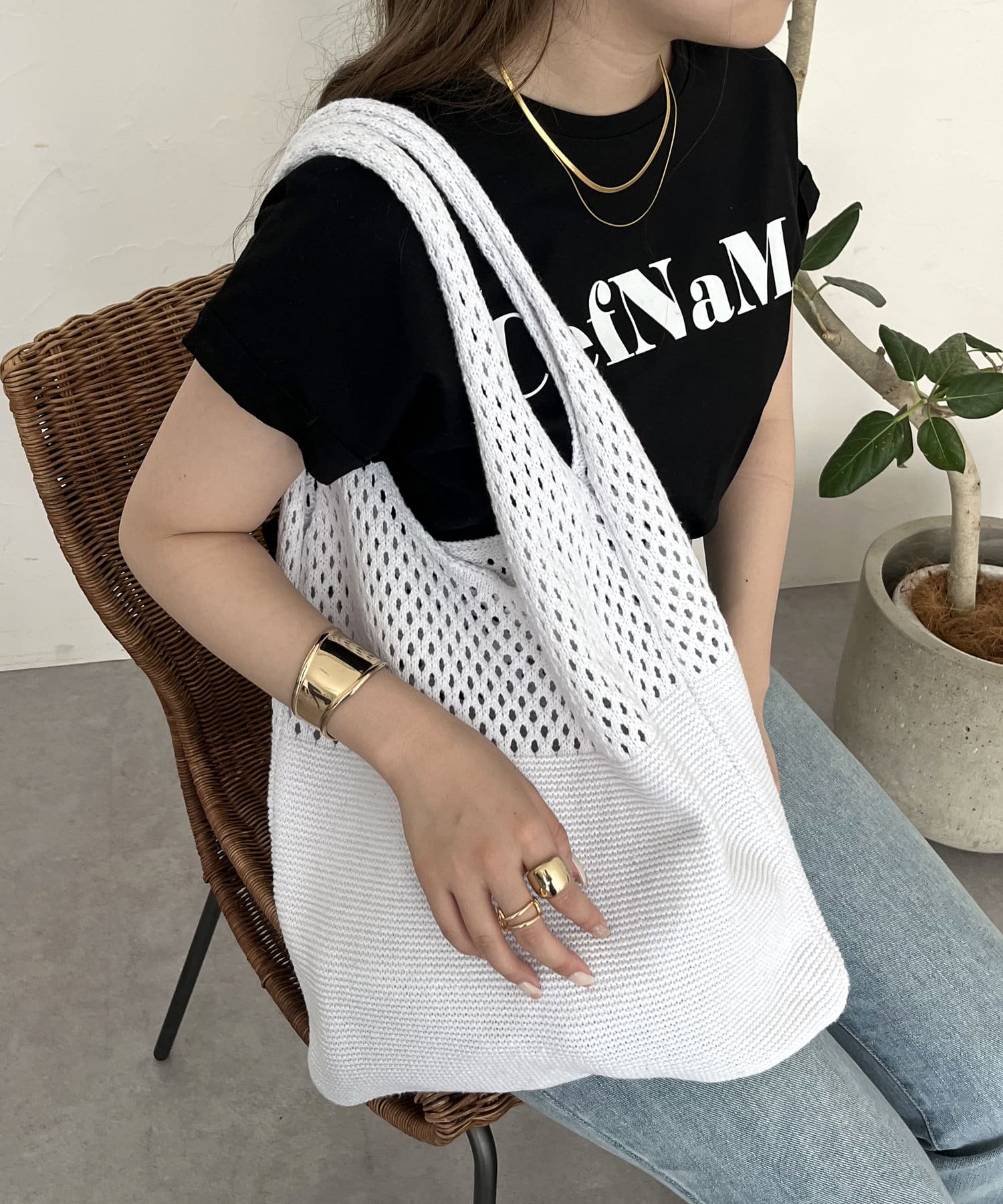 prose verse(プロズヴェール) メッシュ切替ニットマルシェバッグ