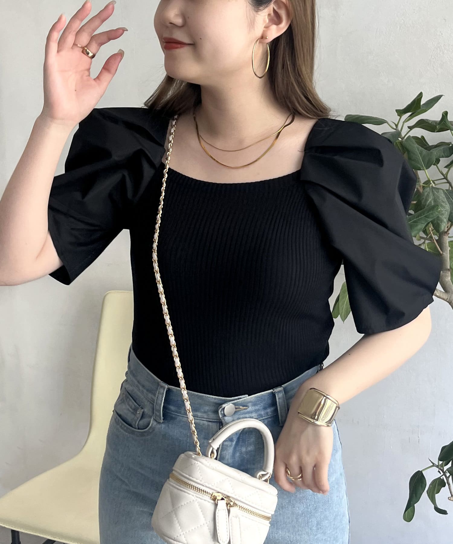 prose verse(プロズヴェール) ボリューム袖ニット切替トップス