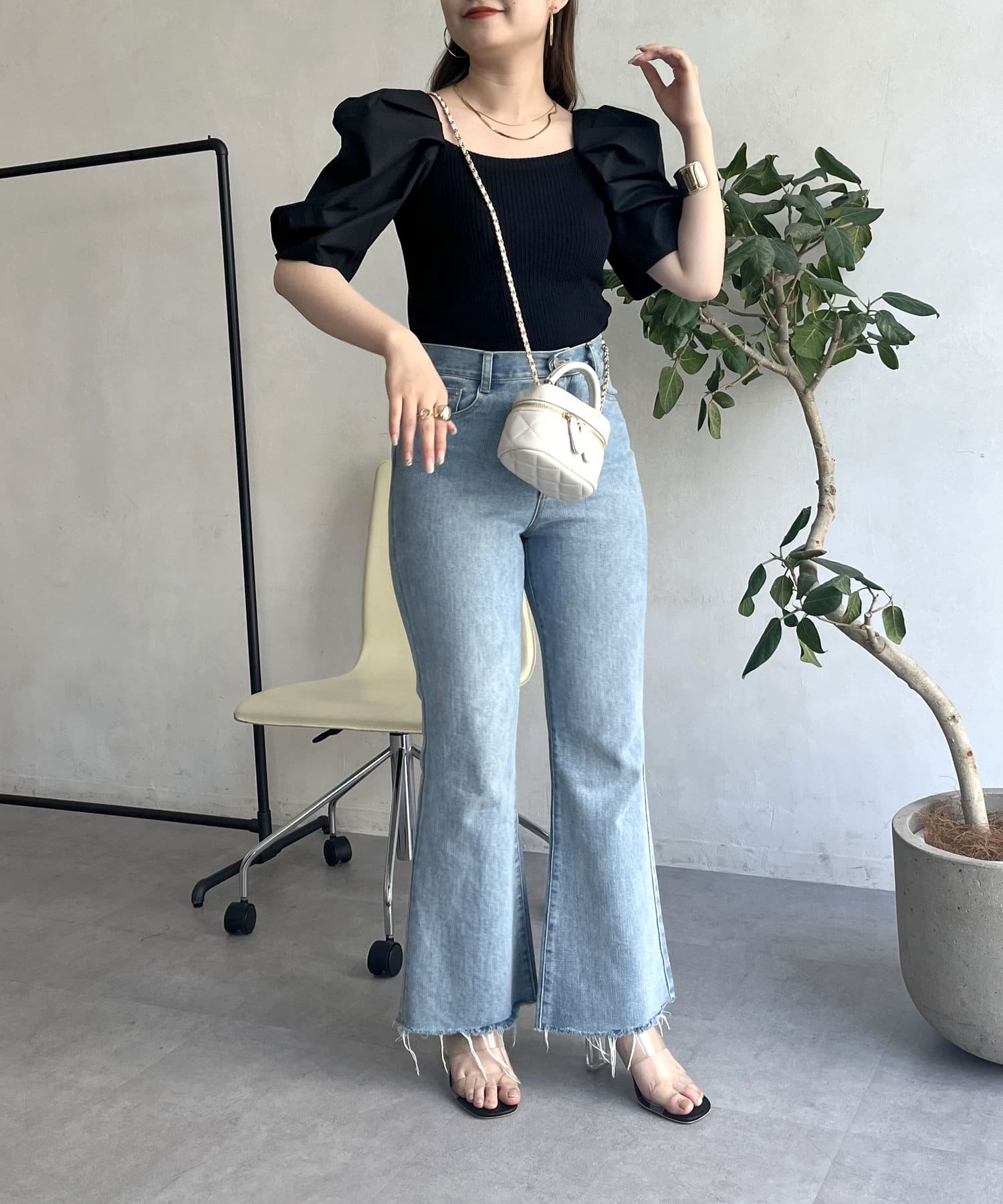 prose verse(プロズヴェール) ボリューム袖ニット切替トップス