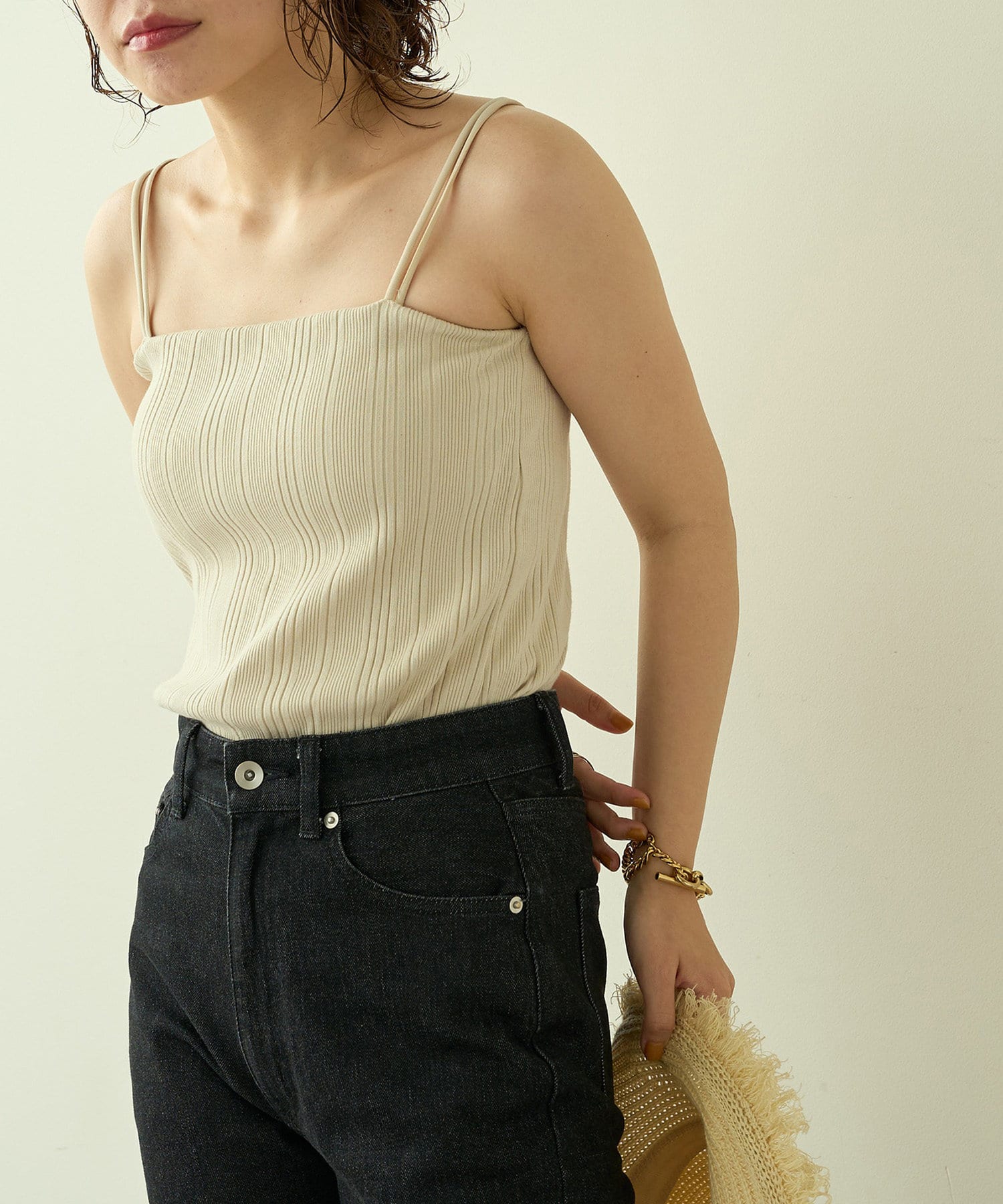 natural couture(ナチュラルクチュール) 【LARUTA】カップ付きランダムテレコキャミソール