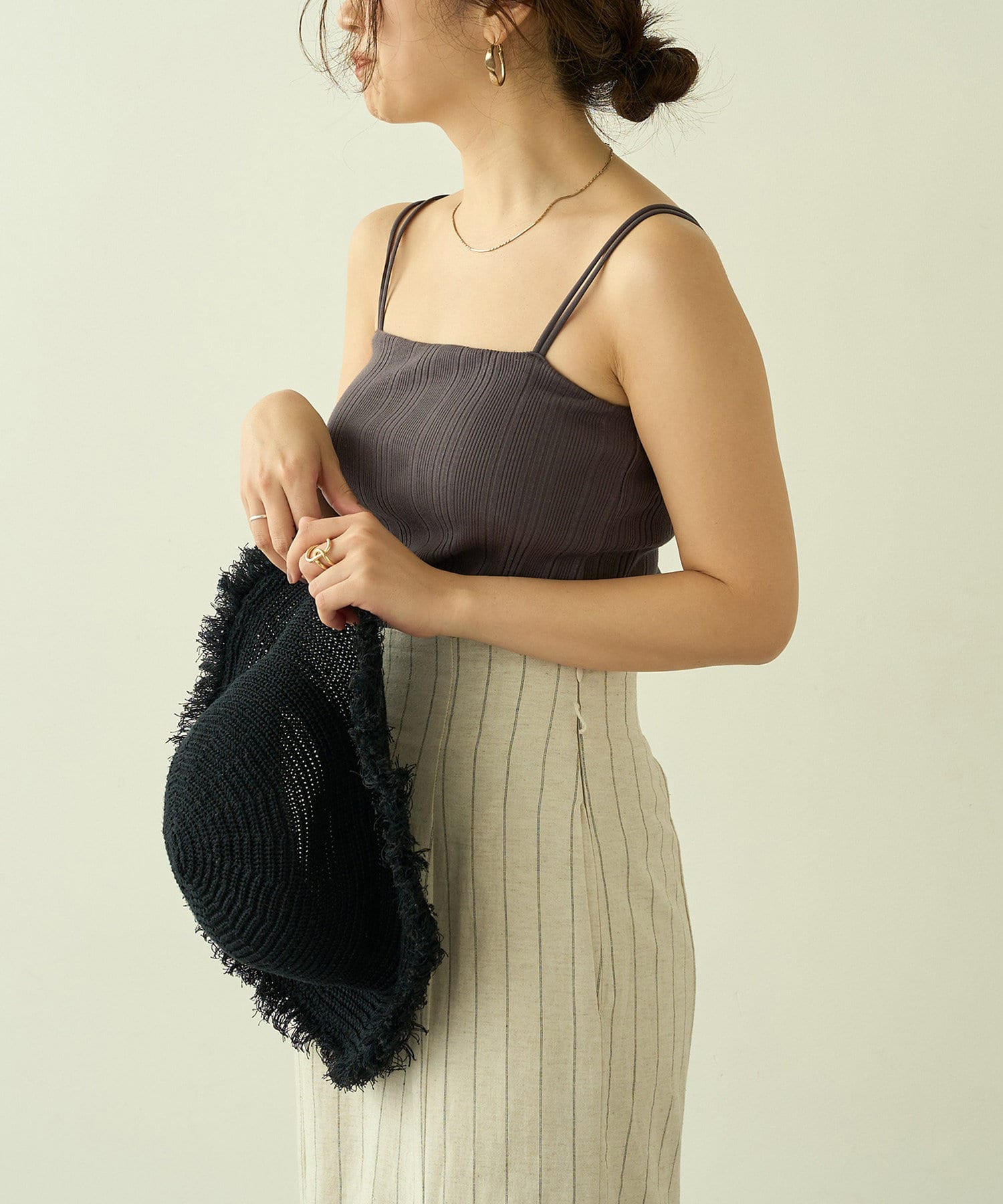 natural couture(ナチュラルクチュール) 【LARUTA】カップ付きランダムテレコキャミソール