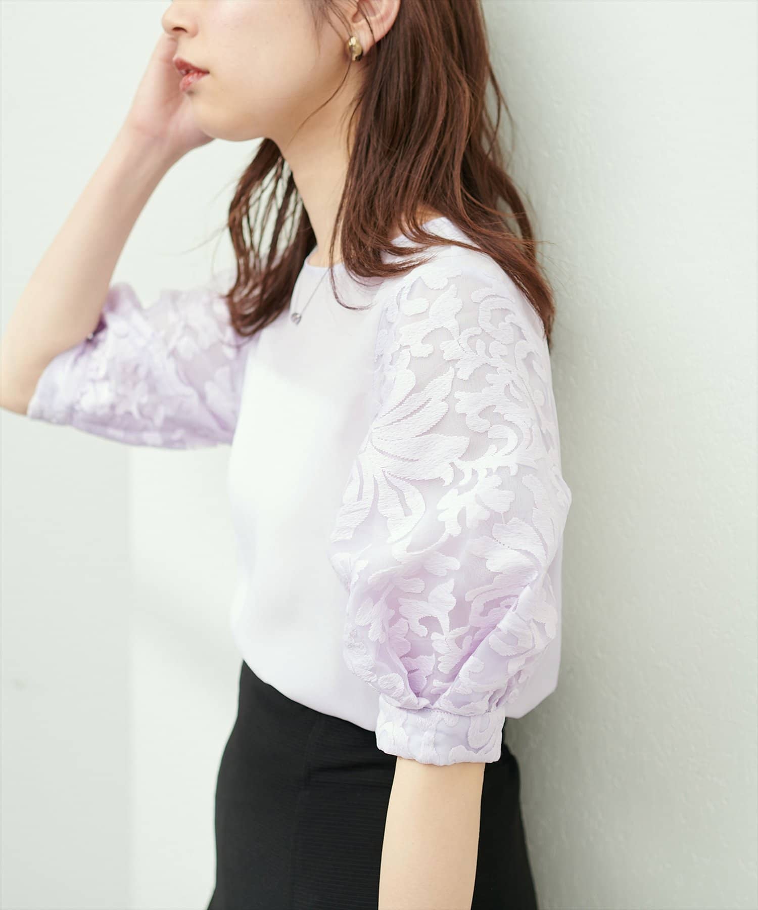 袖オーガンジー刺繍ブラウス | natural couture(ナチュラルクチュール