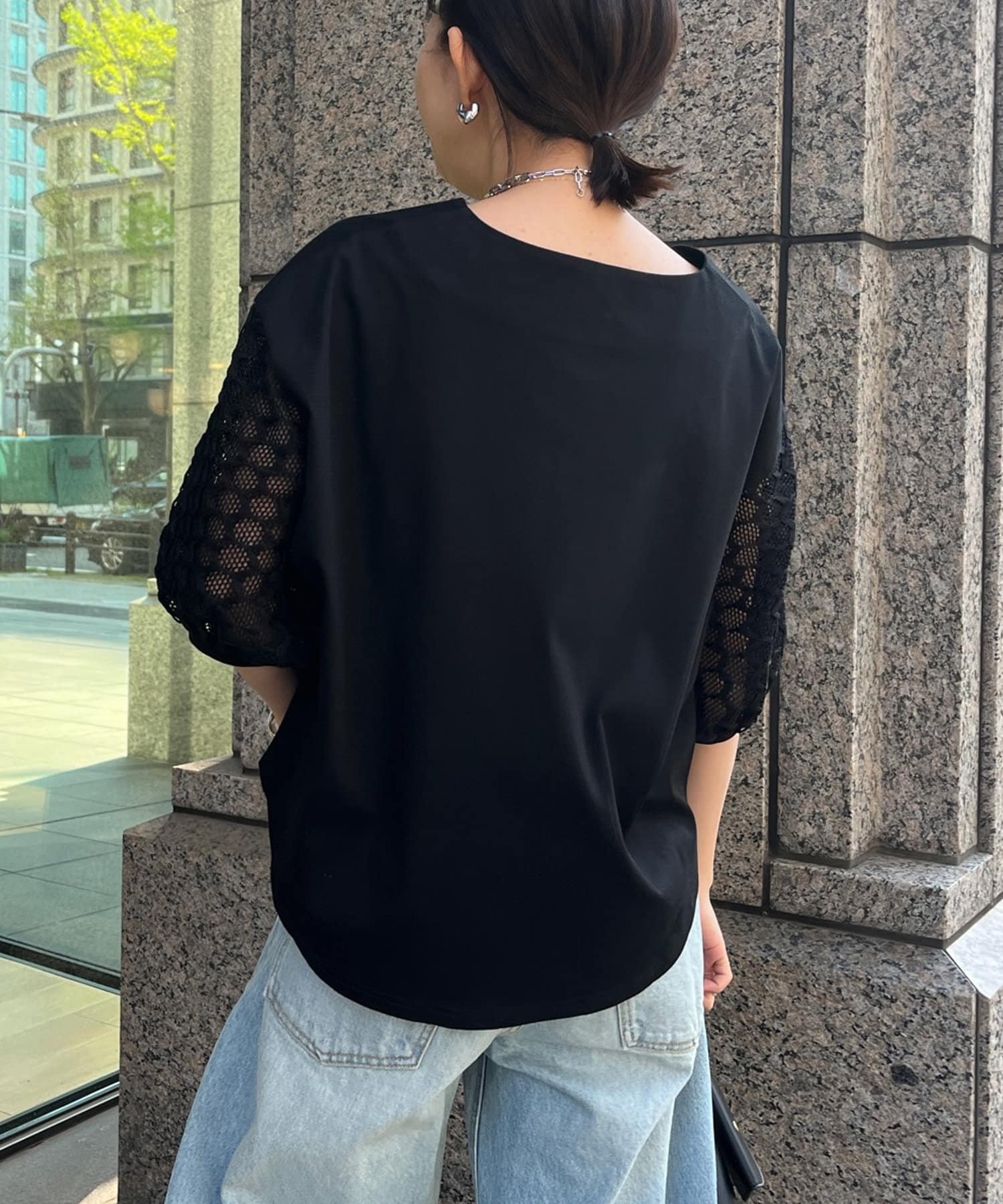 DOUDOU(ドゥドゥ) 【WEB限定】袖レースVネックトップス