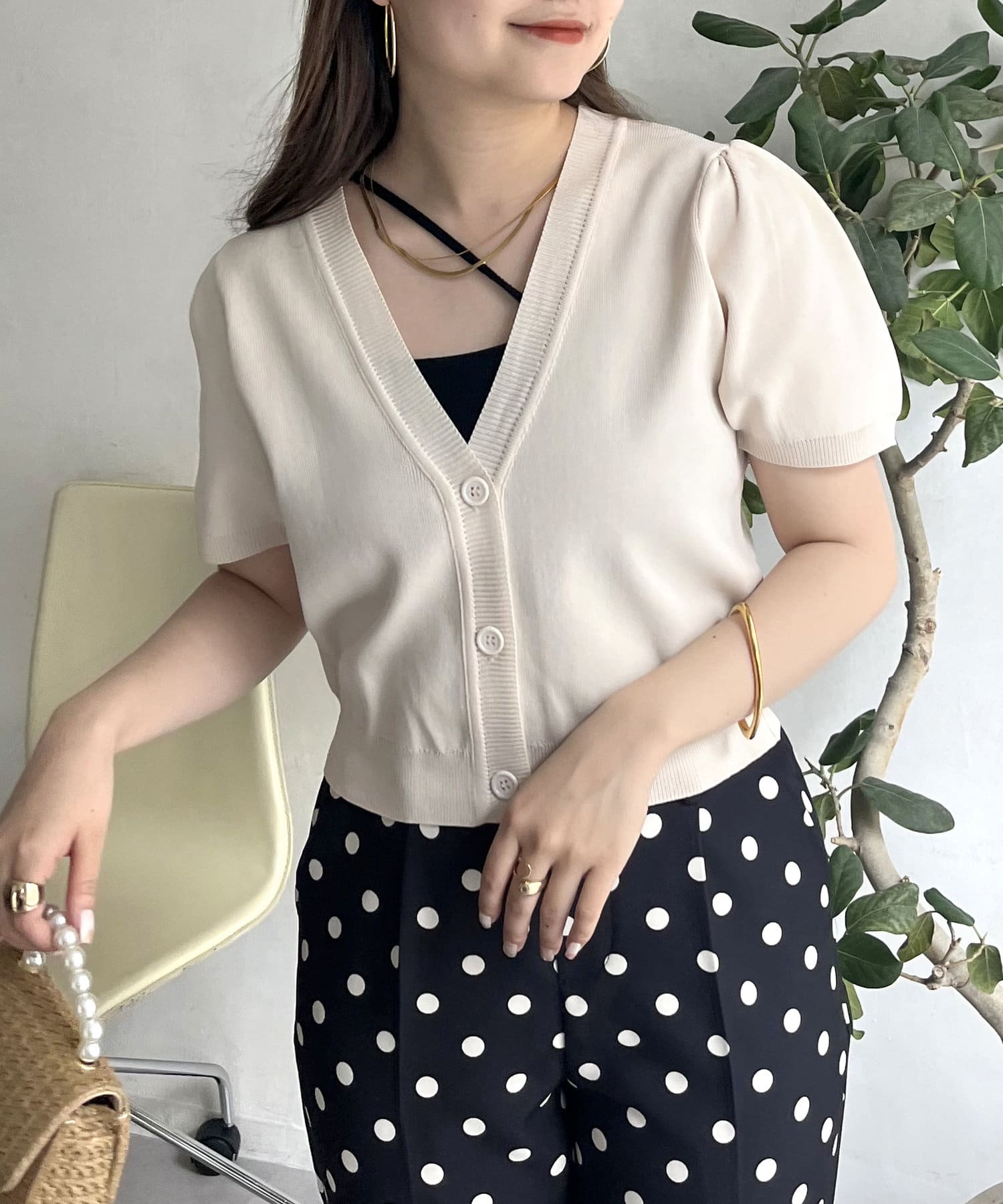 prose verse(プロズヴェール) パフスリーブVネックショート丈カーデ