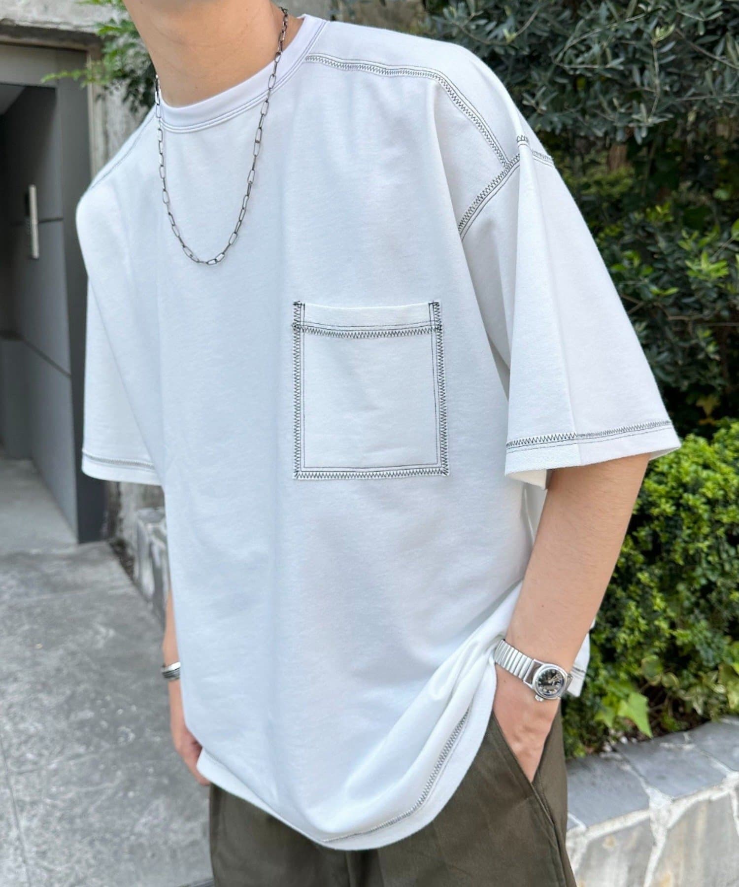 ペアーハグステッチ Tシャツ オーバーサイズ WHITE www