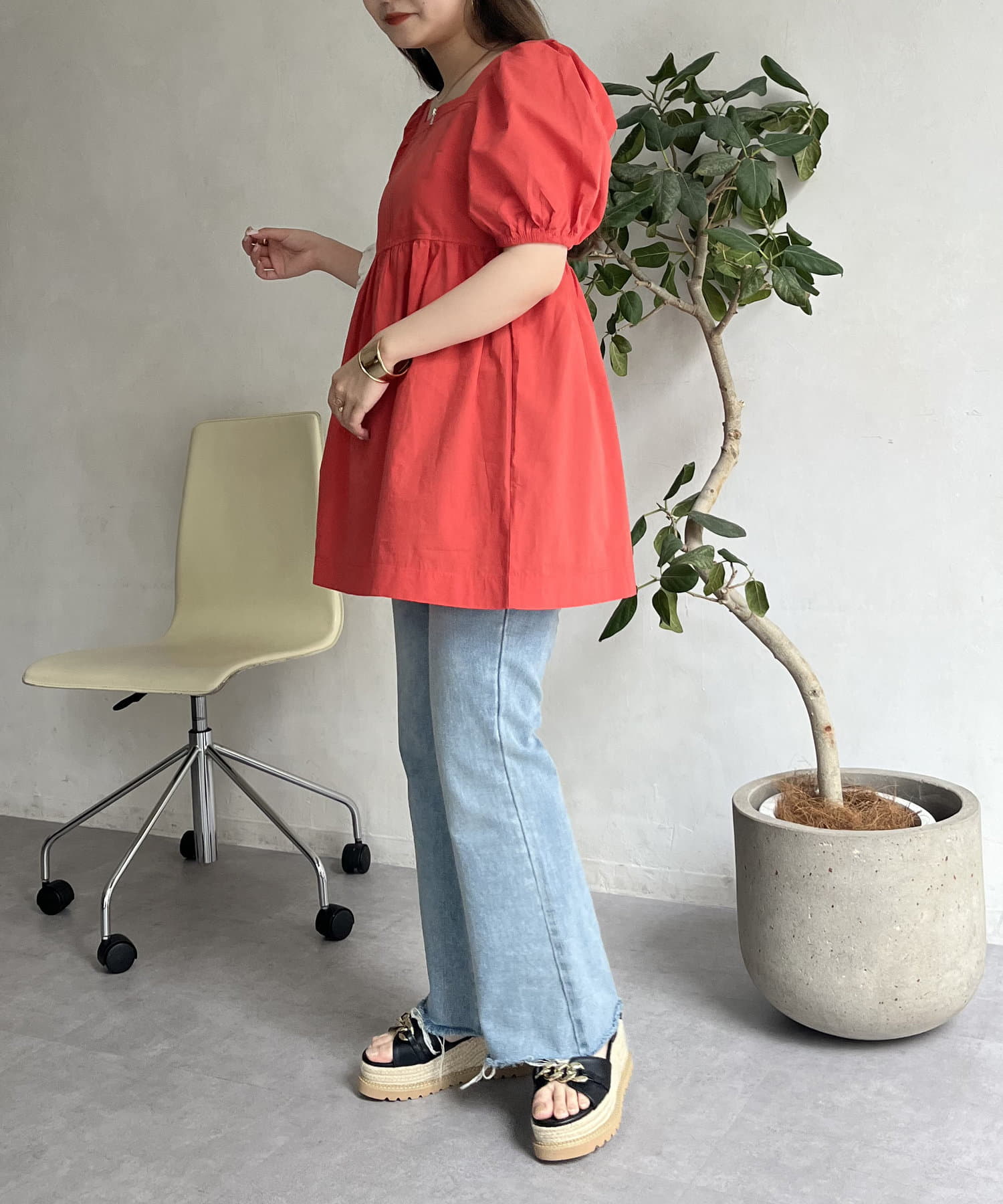 prose verse(プロズヴェール) フロントジップスクエアパフスリーブブラウス