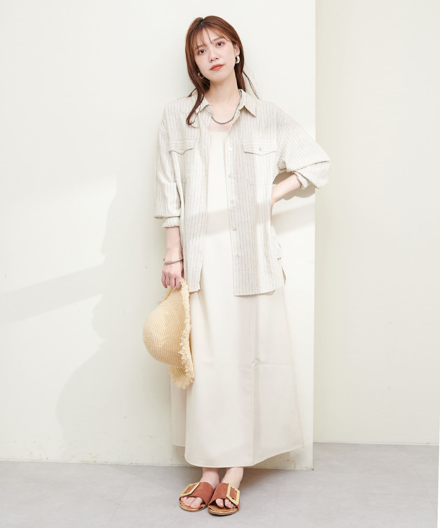natural couture(ナチュラルクチュール) R/麻きれいめミリタリーシャツ
