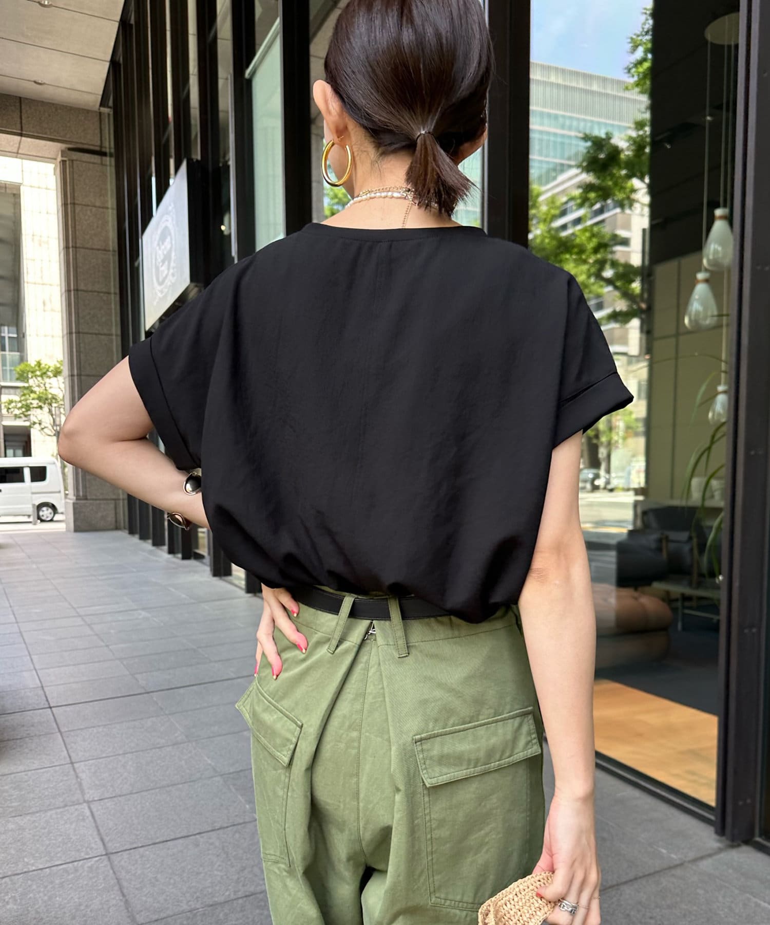 DOUDOU(ドゥドゥ) 【WEB限定】ストレッチシフォンブラウス