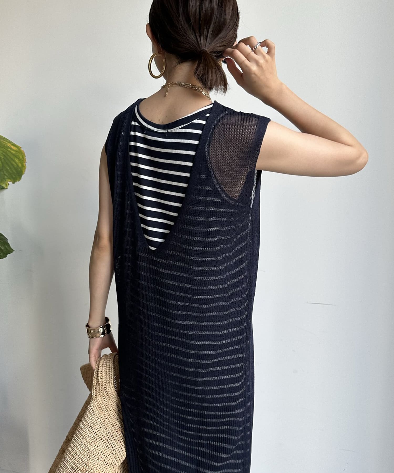 DOUDOU(ドゥドゥ) 【WEB限定】アメスリボーダーワンピース＋シアーニットワンピースセット