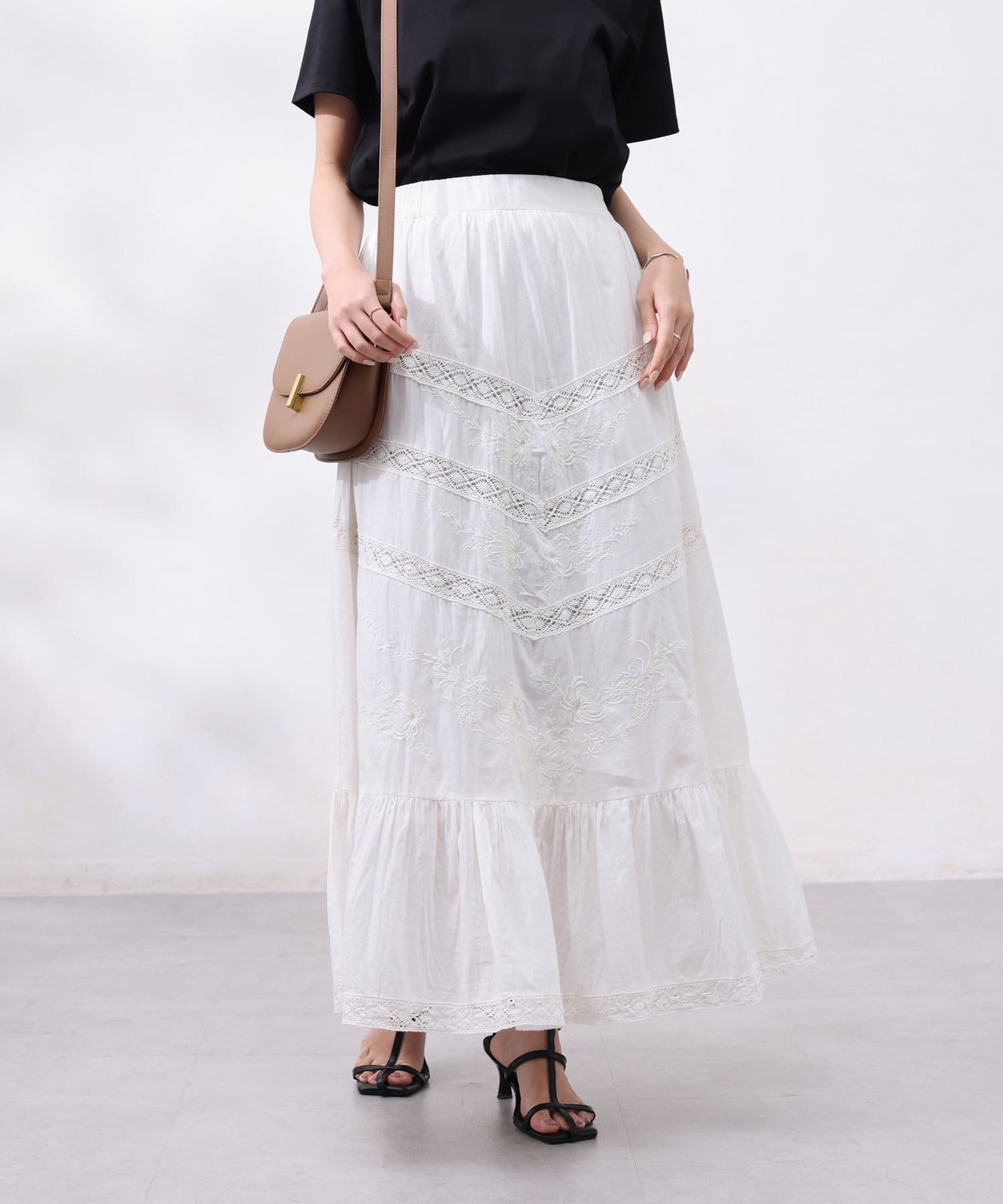 Chez toi(シェトワ) コットン刺繍×レーススカート