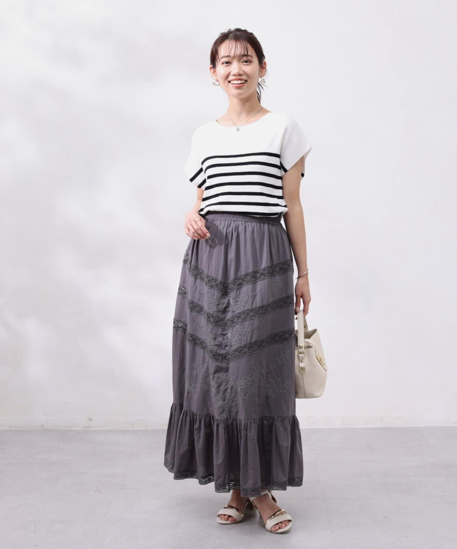 Chez toi(シェトワ) コットン刺繍×レーススカート