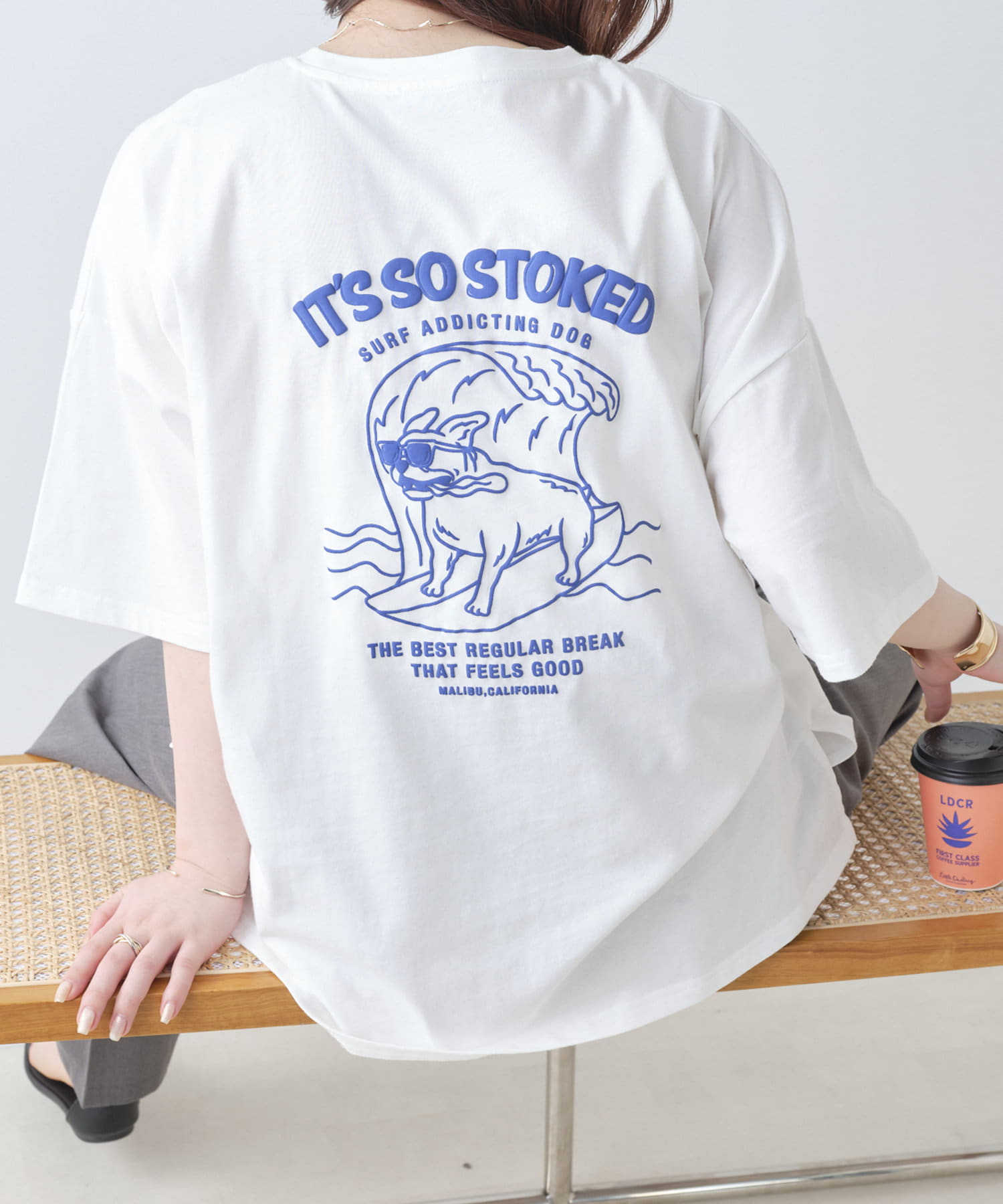 NICE CLAUP / OLIVE des OLIVE OUTLET(ナイスクラップ  / オリーブ デ オリーブ アウトレット) サーファーDOG発砲プリントTシャツ