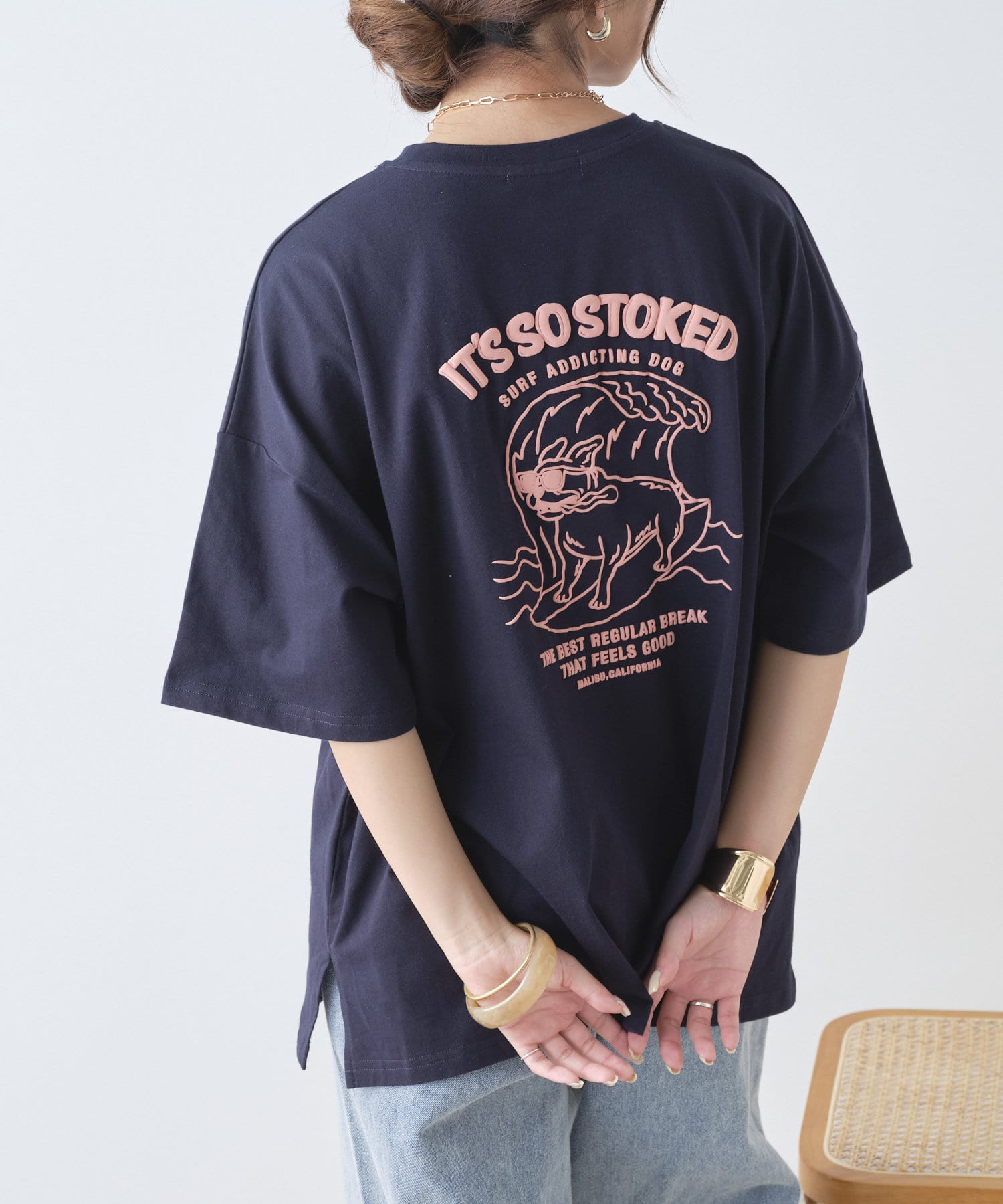 NICE CLAUP / OLIVE des OLIVE OUTLET(ナイスクラップ  / オリーブ デ オリーブ アウトレット) サーファーDOG発砲プリントTシャツ