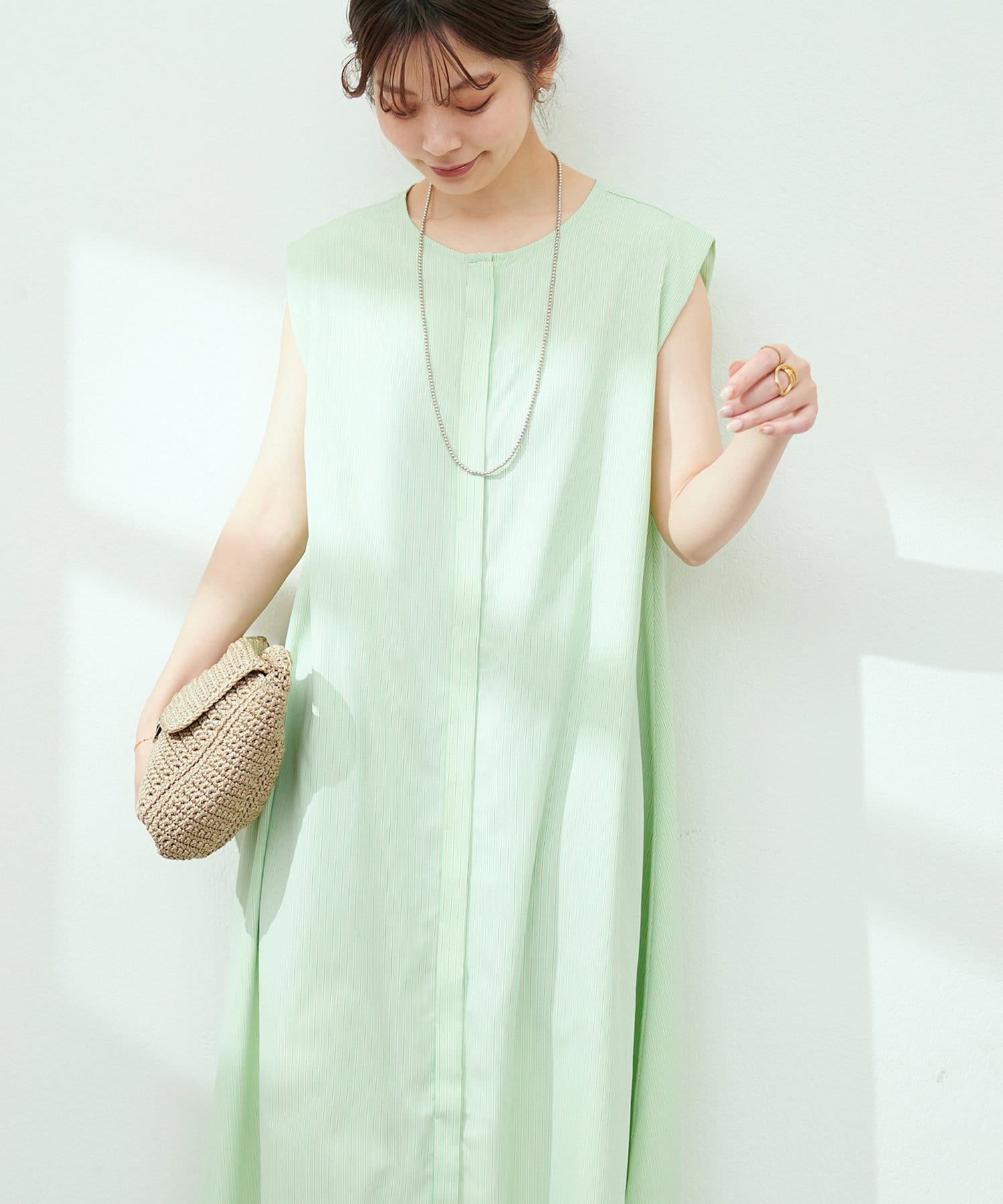 natural couture(ナチュラルクチュール) ベルト付きカラーストライプテントワンピース